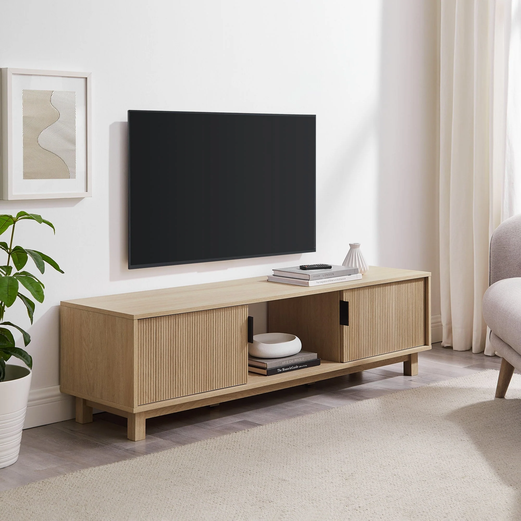 Arundo Mid-Century Modern Scandinavian 2-Door Reeded TV Stand - Image 2