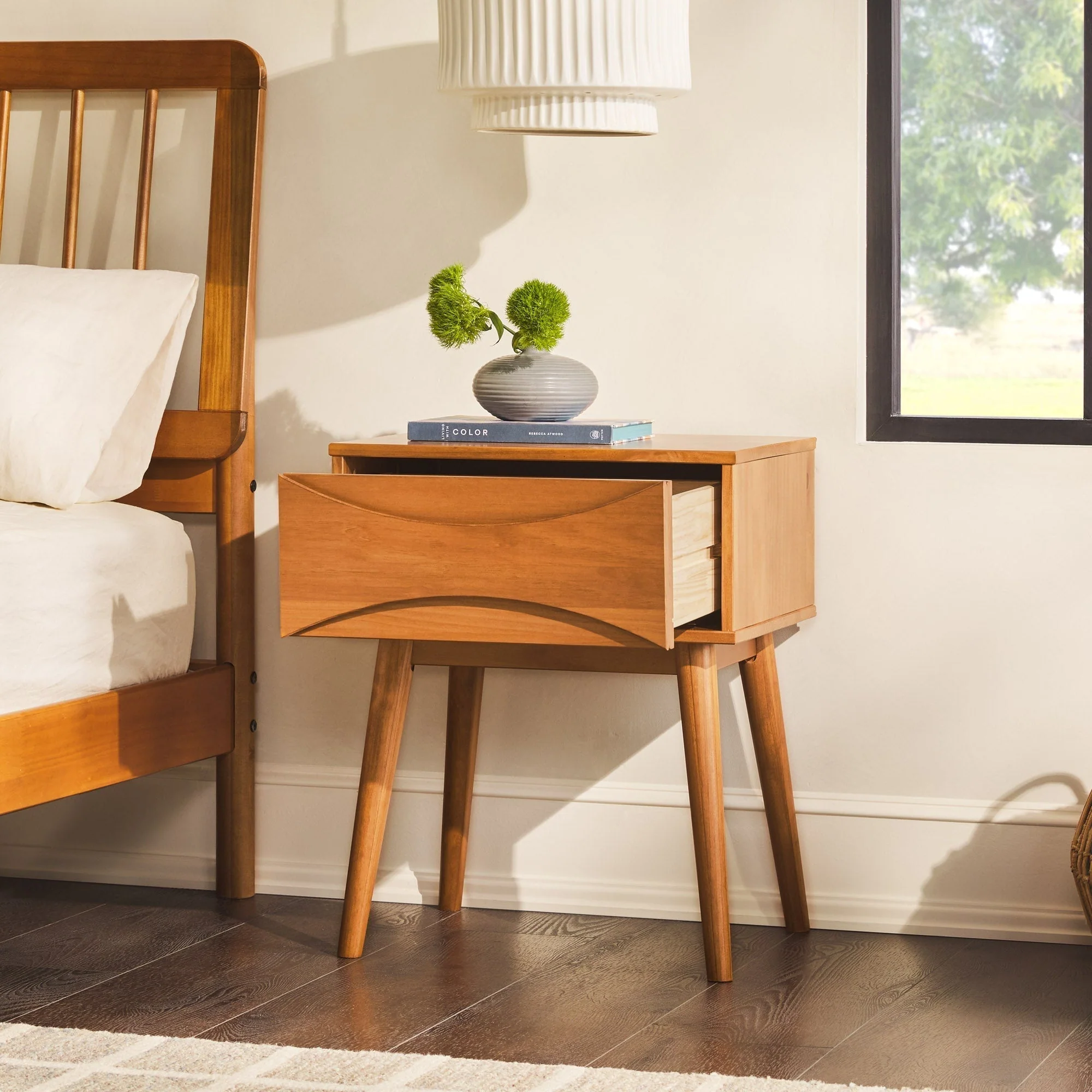 Atticus Solid Wood Mid-Century Modern Nightstand - Image 2