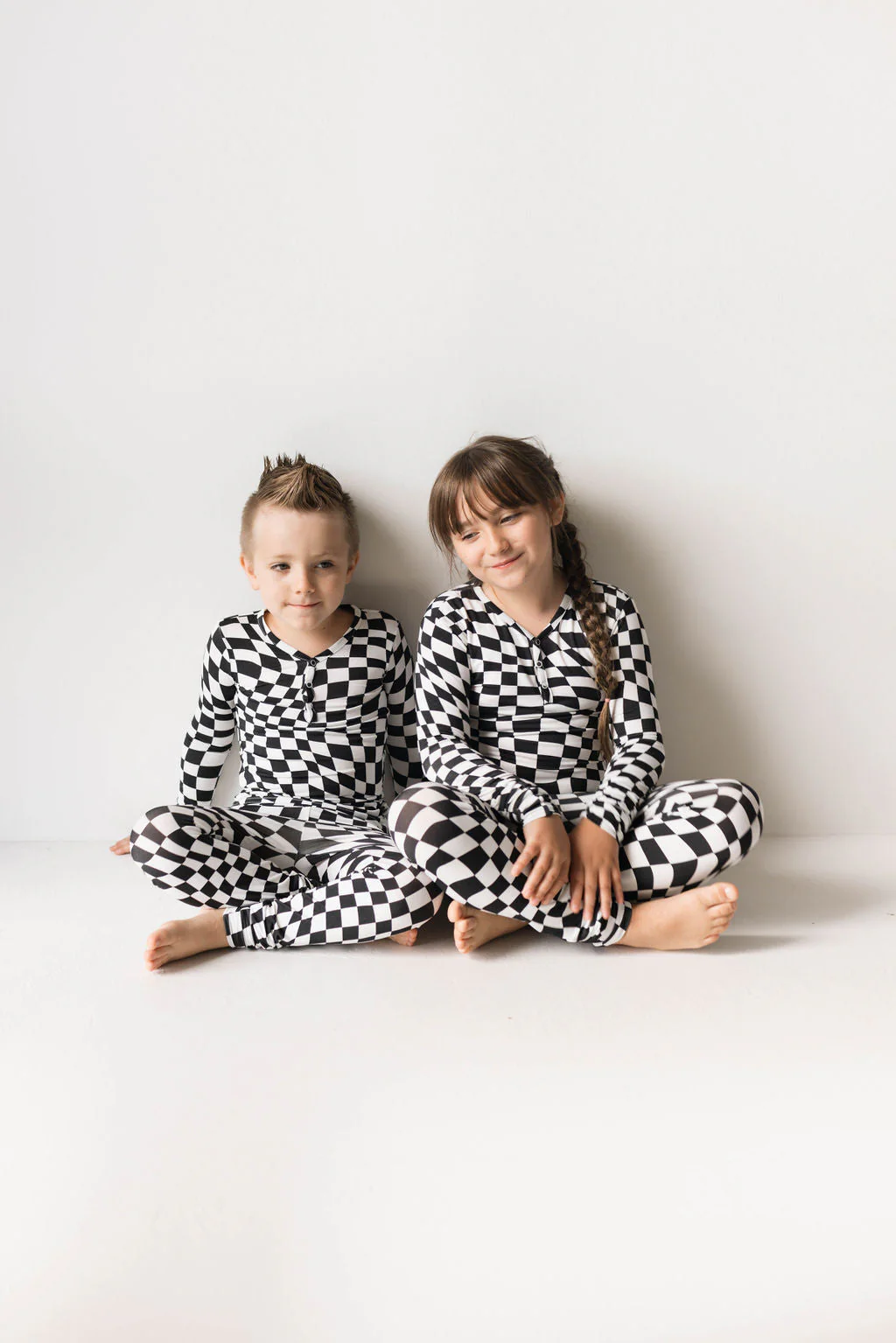 Bamboo Two Piece Pajamas | Black & White Wavy Checkerboard - Image 7