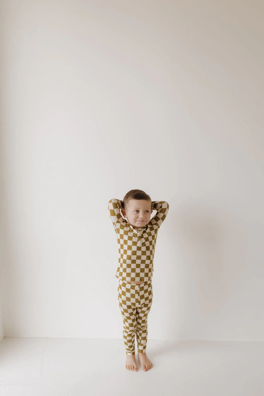 Bamboo Two Piece Pajamas | Olive Checkerboard - Image 2