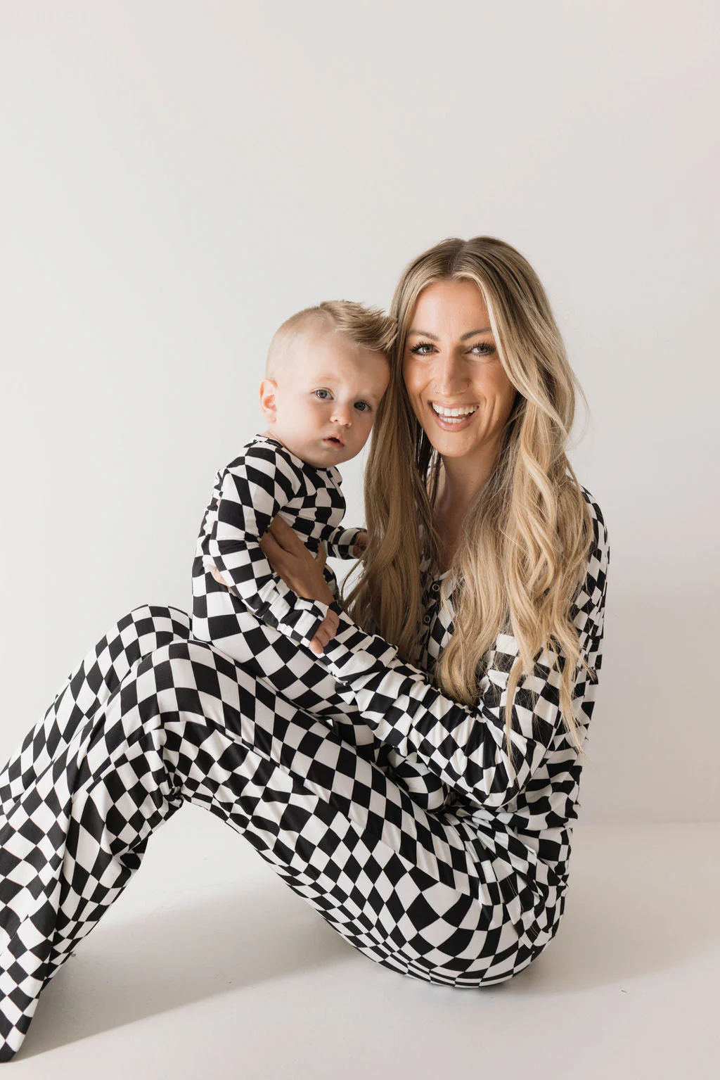 Bamboo Zip Pajamas | Black & White Wavy Checkerboard - Image 3