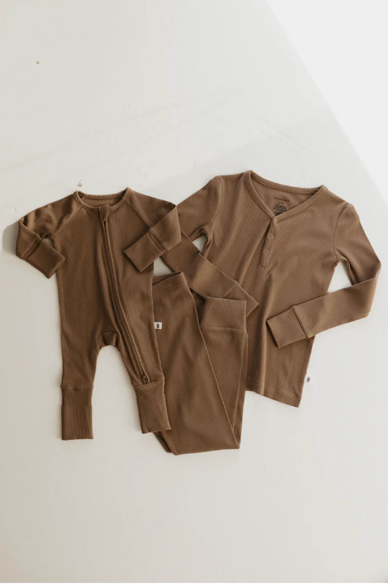 Bamboo Zip Pajamas | Ribbed Milk Chocolate - Image 6