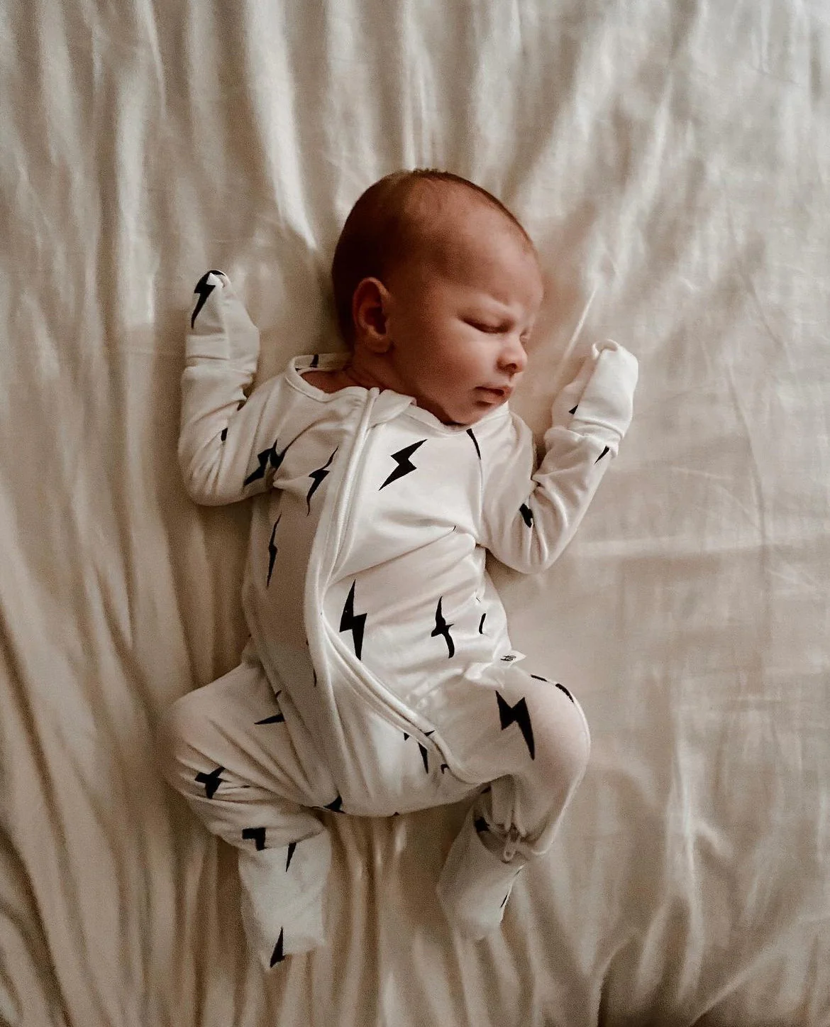 Bamboo Zip Pajamas | White & Black Lightning Bolt - Image 6