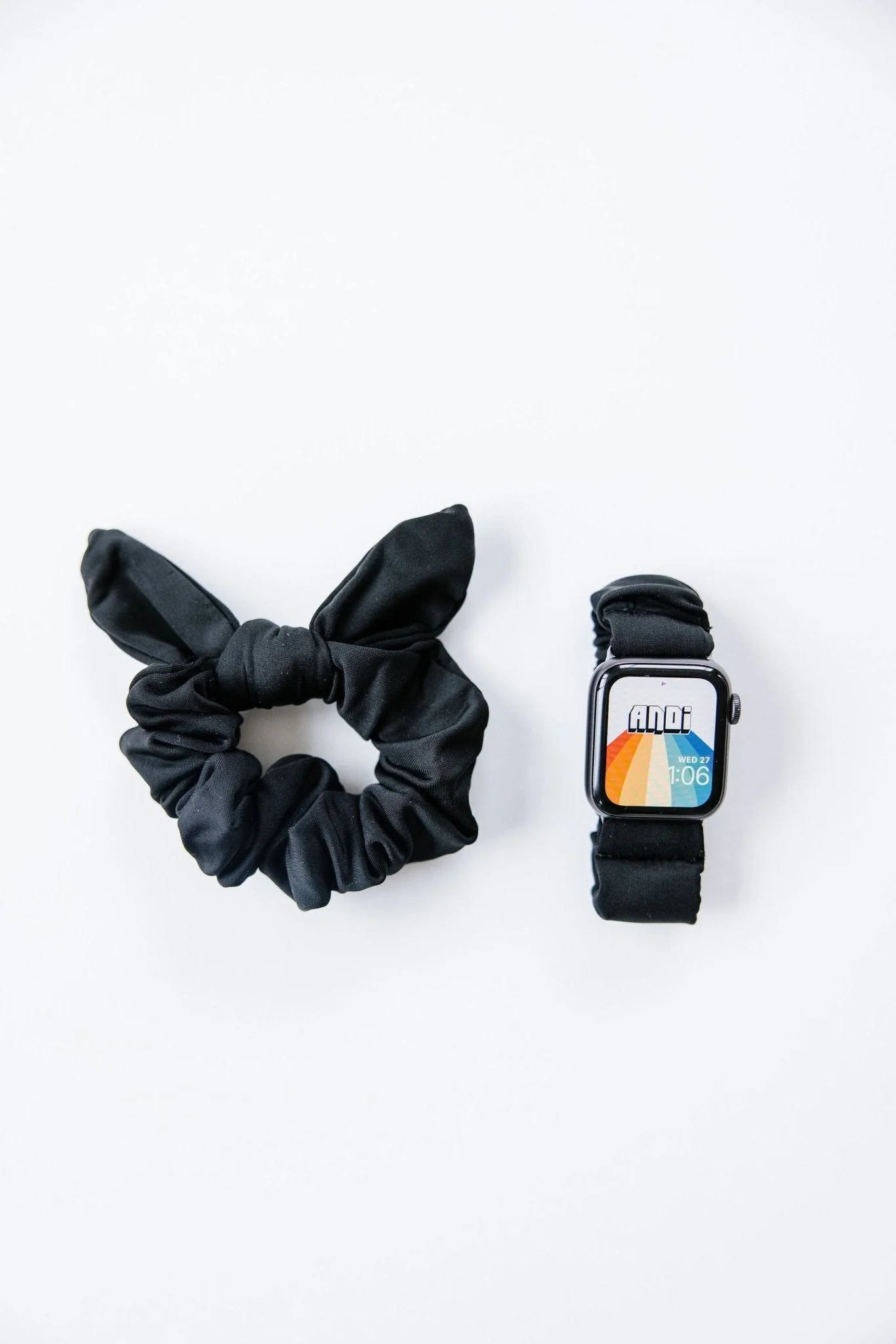 Black Athletic Scrunchie Band Compatible with Apple Watch - Image 2