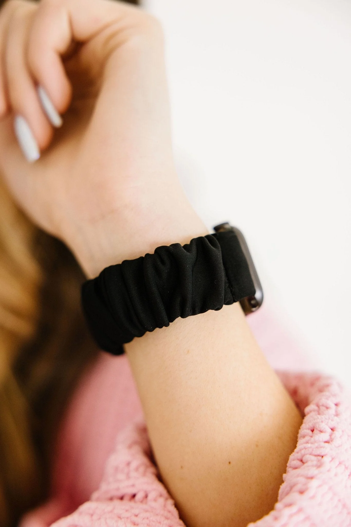 Black Athletic Scrunchie Band Compatible with Apple Watch - Image 3