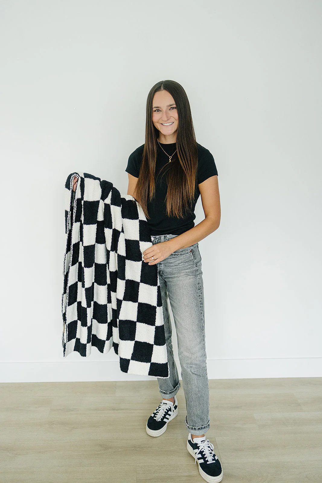 Black + White Checkered Plush Blanket - Image 3