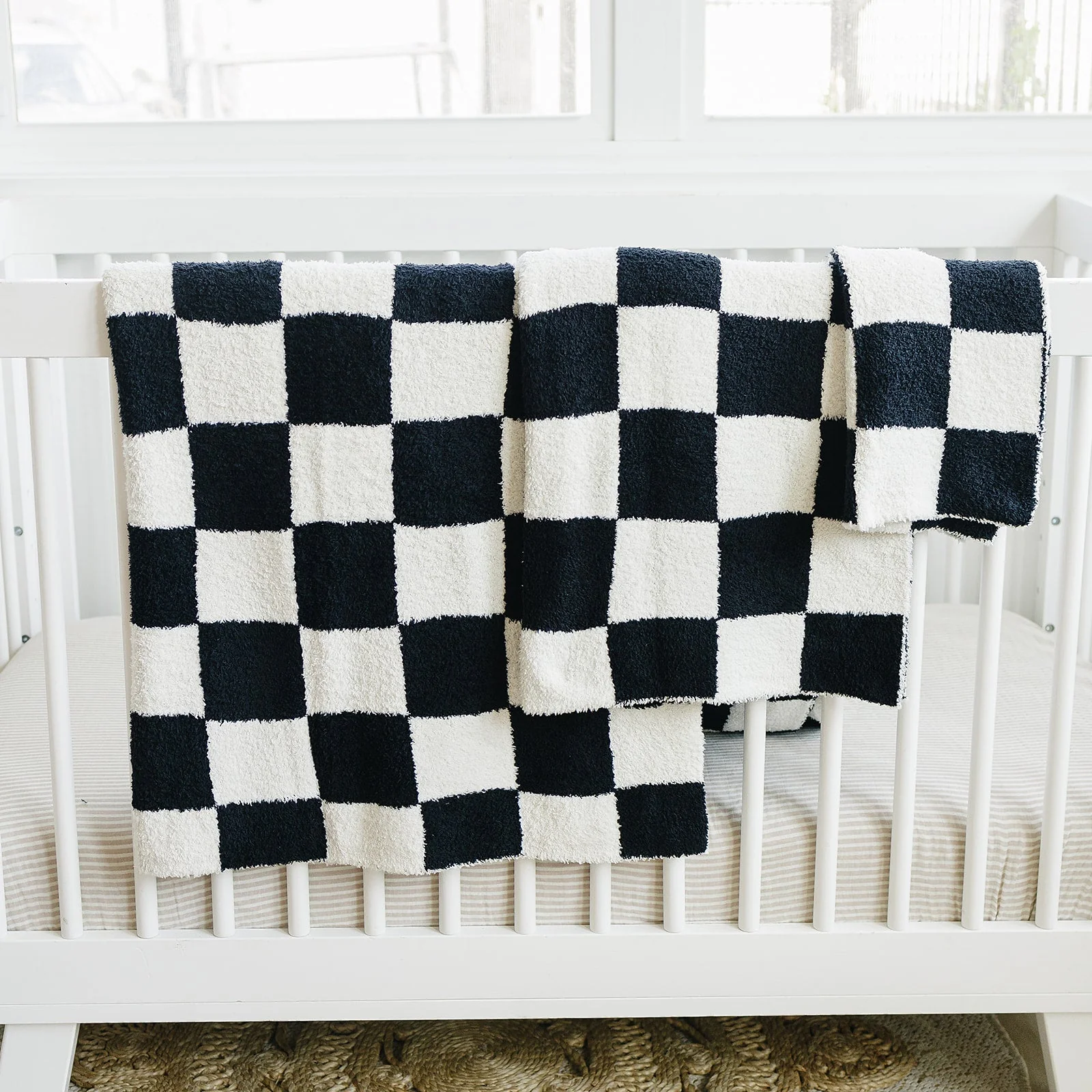 Black + White Checkered Plush Blanket - Image 5