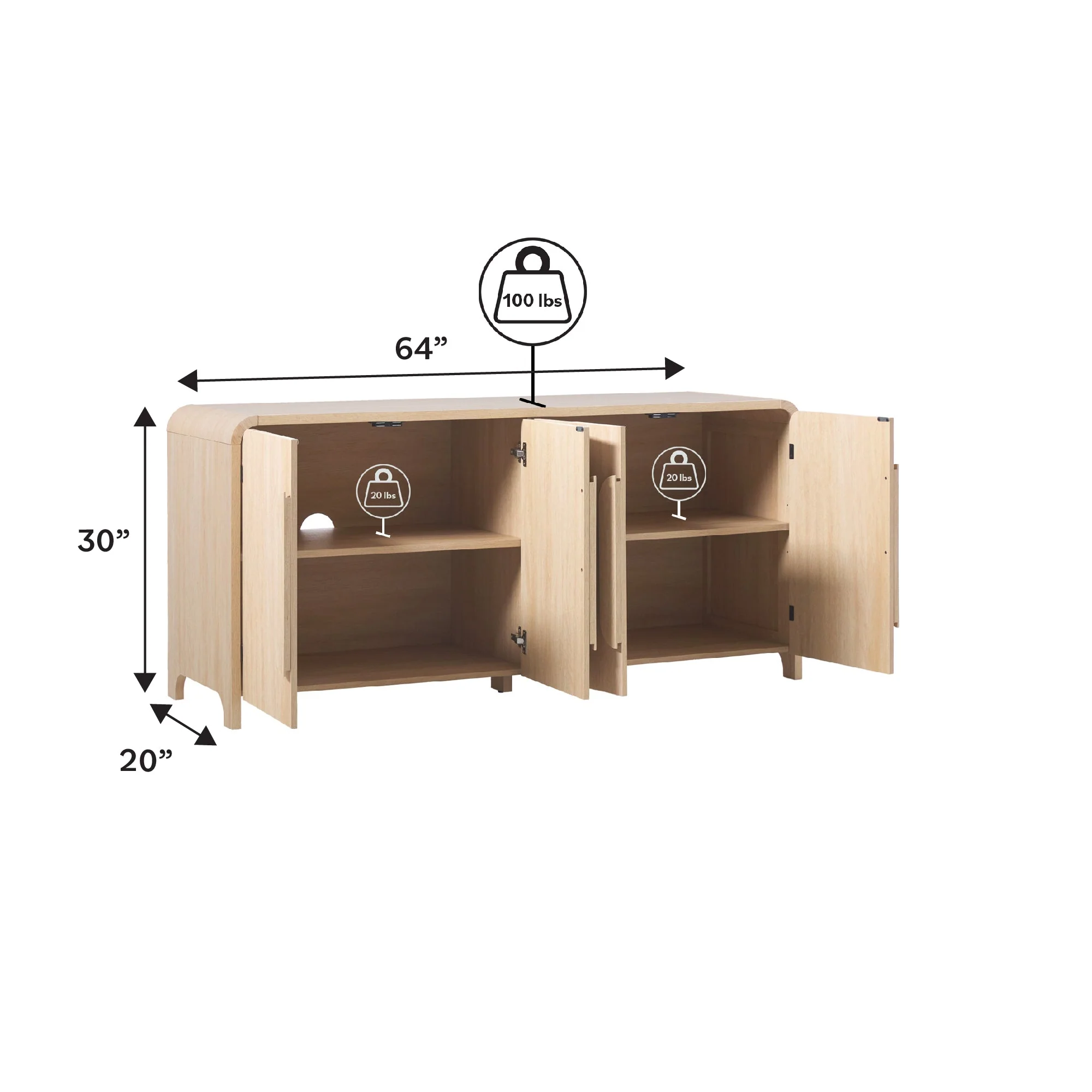 Chantelle 64" Modern Curved Buffet Sideboard & TV Stand - Image 5