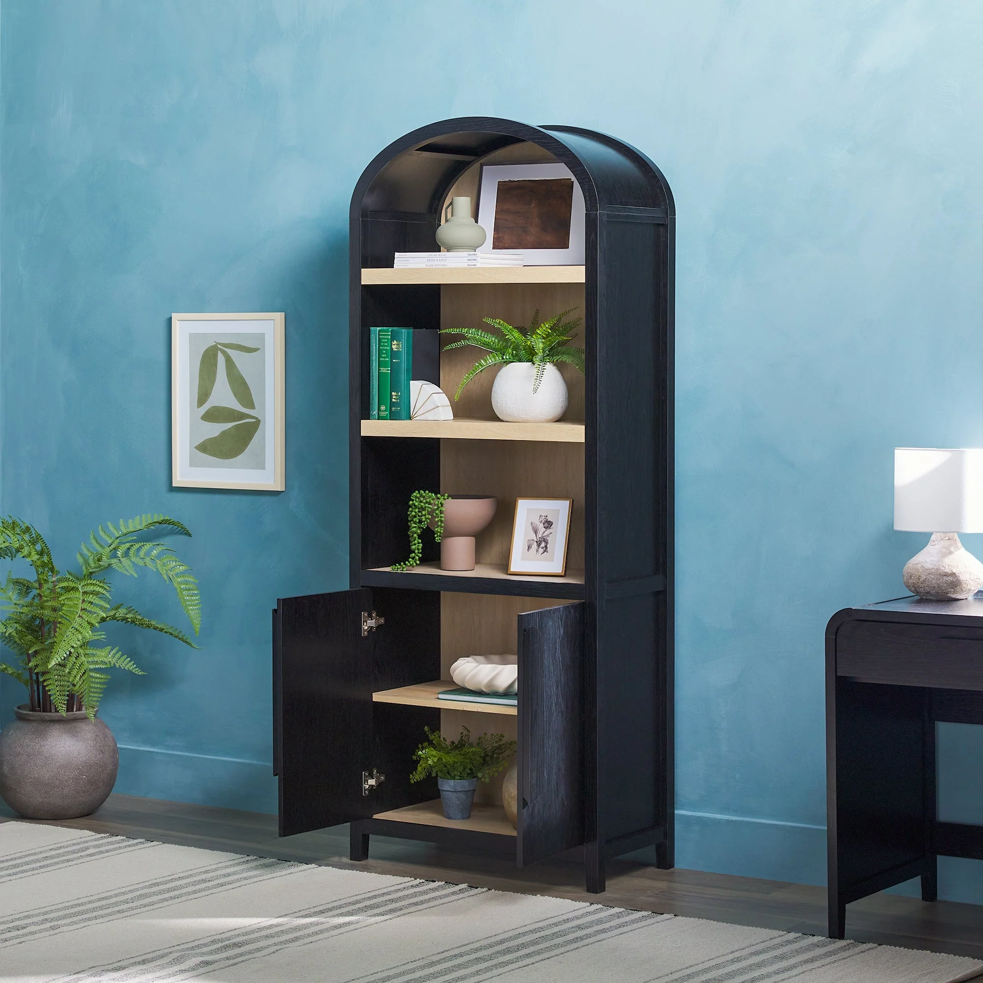 Chantelle Modern Arched Bookshelf with Cabinet - Image 10