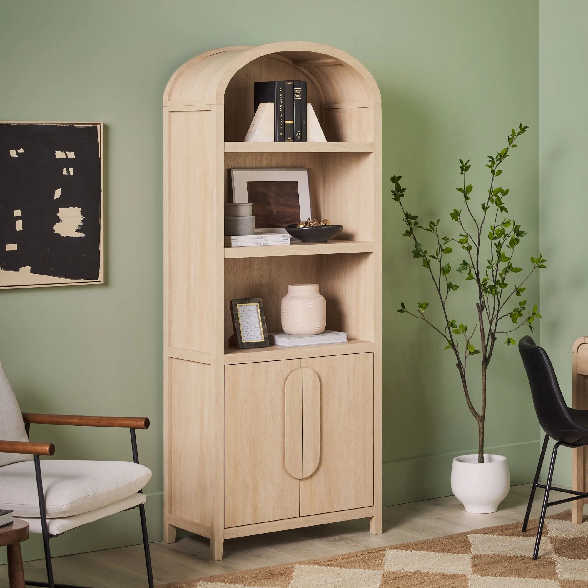 Chantelle Modern Arched Bookshelf with Cabinet - Image 2