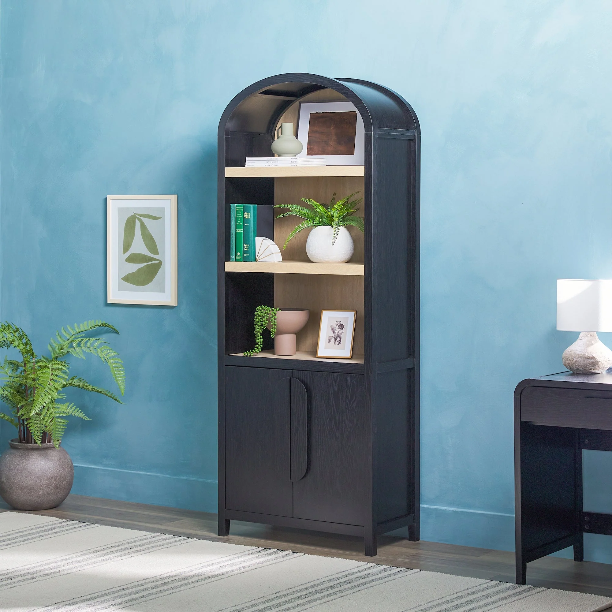 Chantelle Modern Arched Bookshelf with Cabinet - Image 6