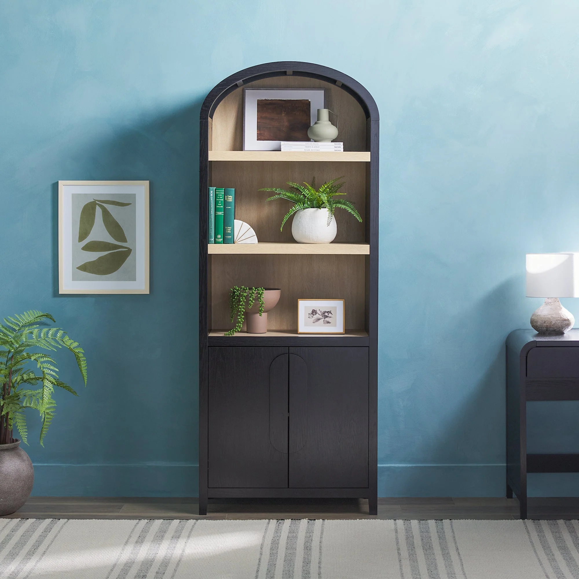 Chantelle Modern Arched Bookshelf with Cabinet - Image 8