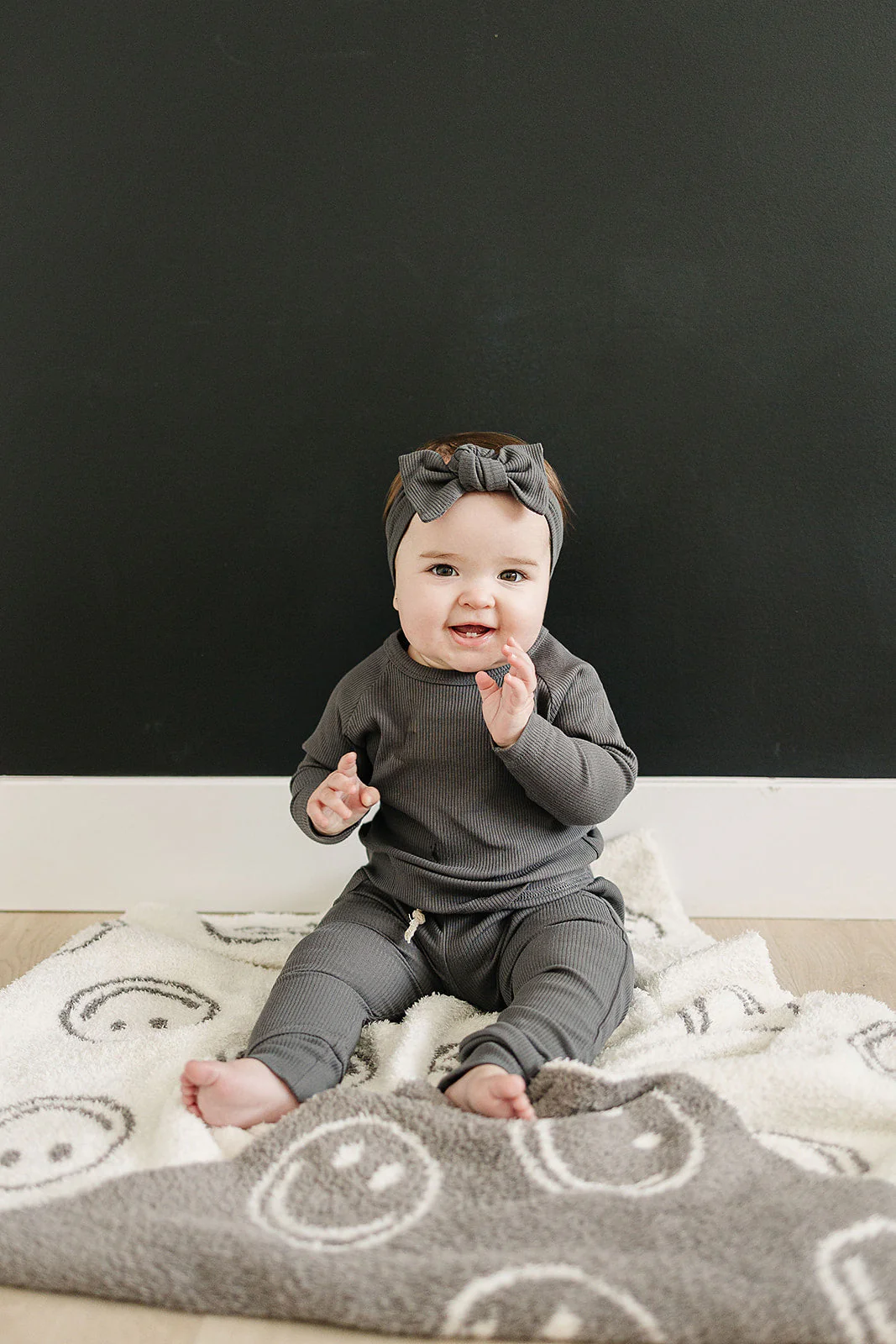Charcoal Smiley Taupe Plush Blanket - Image 3
