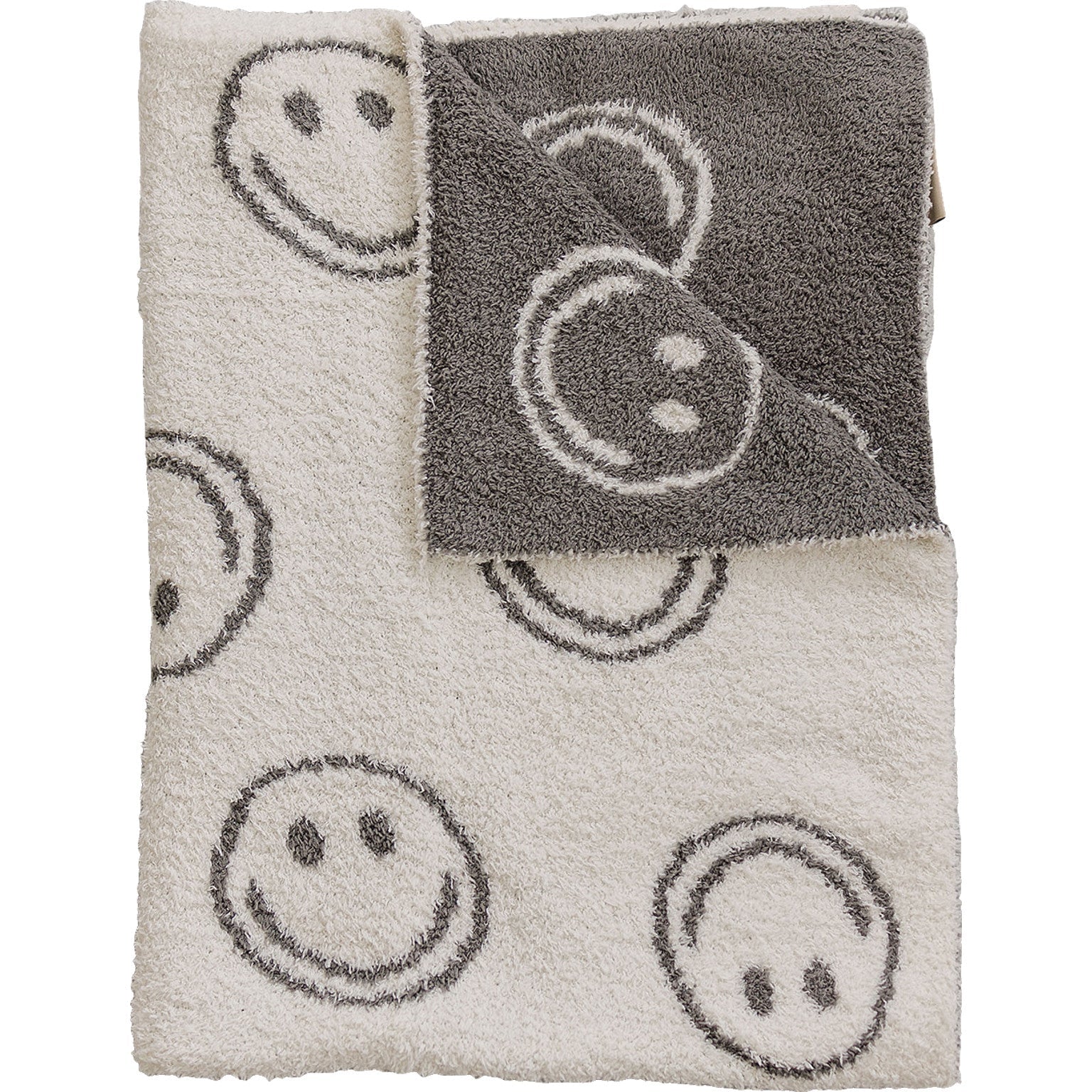 Charcoal Smiley Taupe Plush Blanket - Image 4