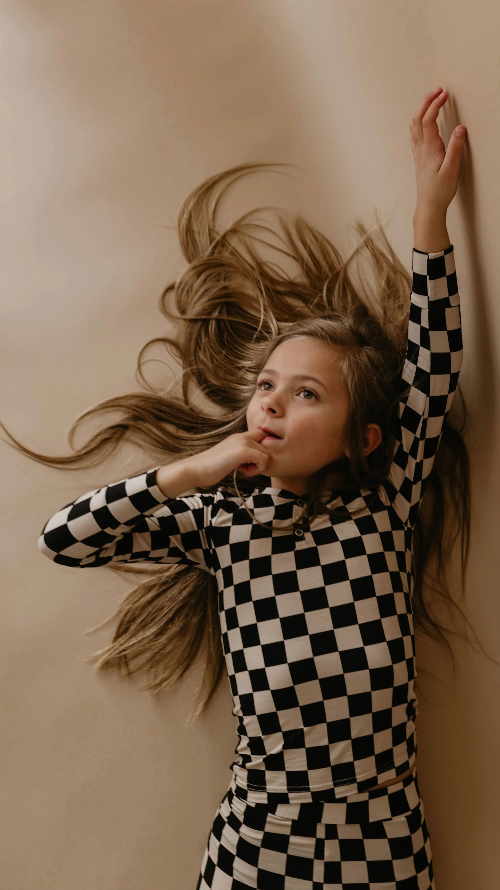 Children's Bamboo Two Piece Pajamas | Black Checkered - Image 2