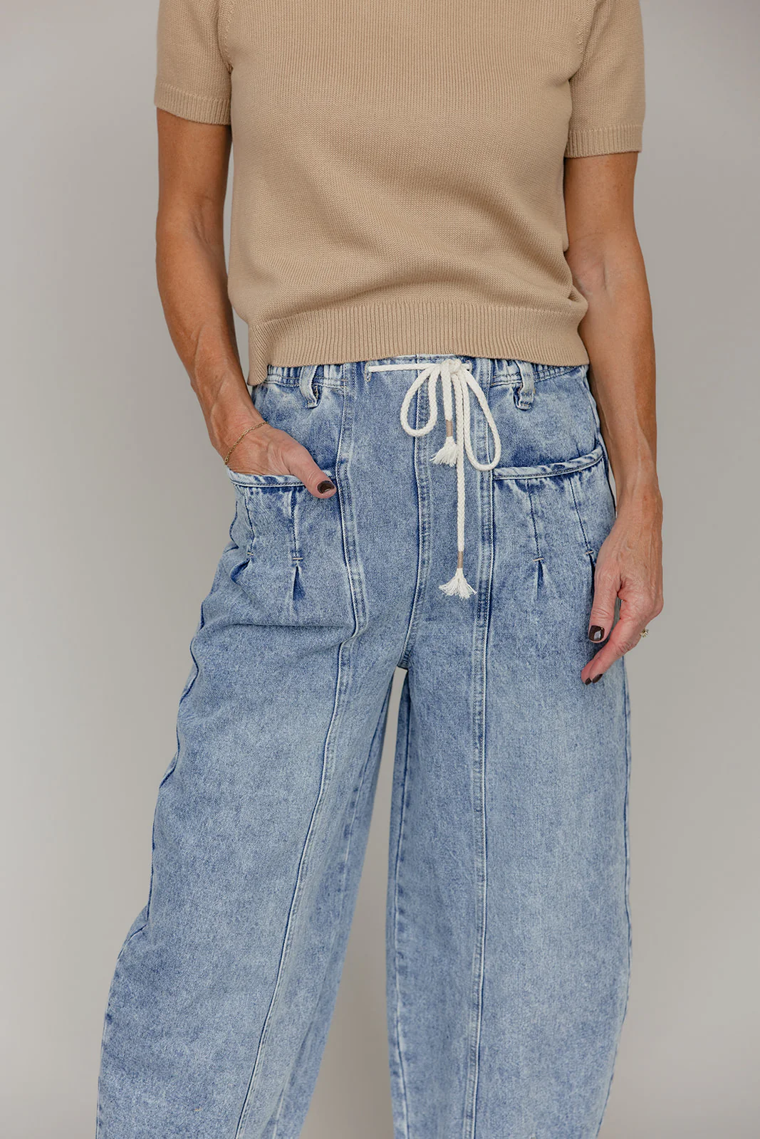 Cozy Curve Tie Waist Balloon Jeans - Image 2