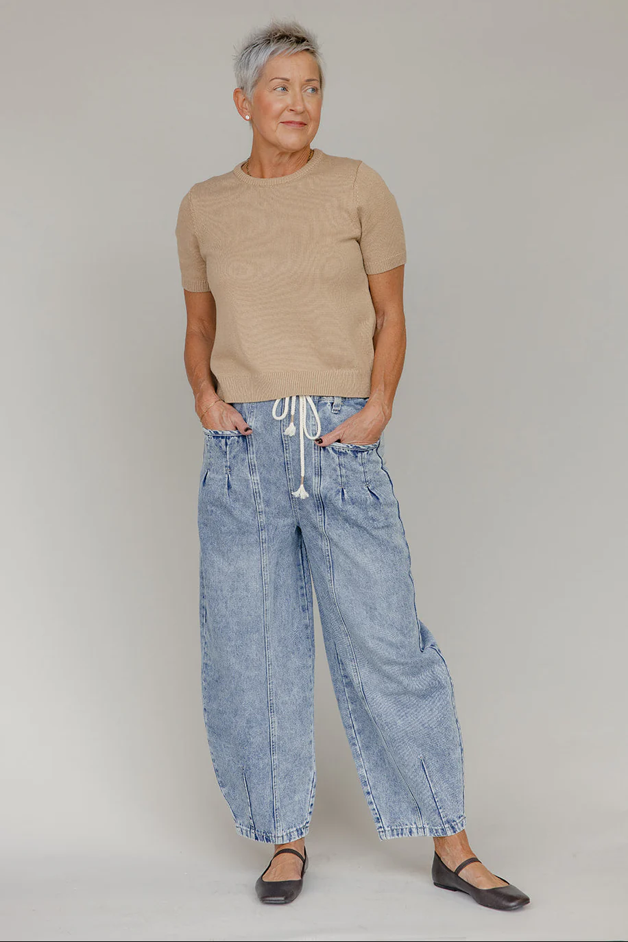 Cozy Curve Tie Waist Balloon Jeans - Image 4