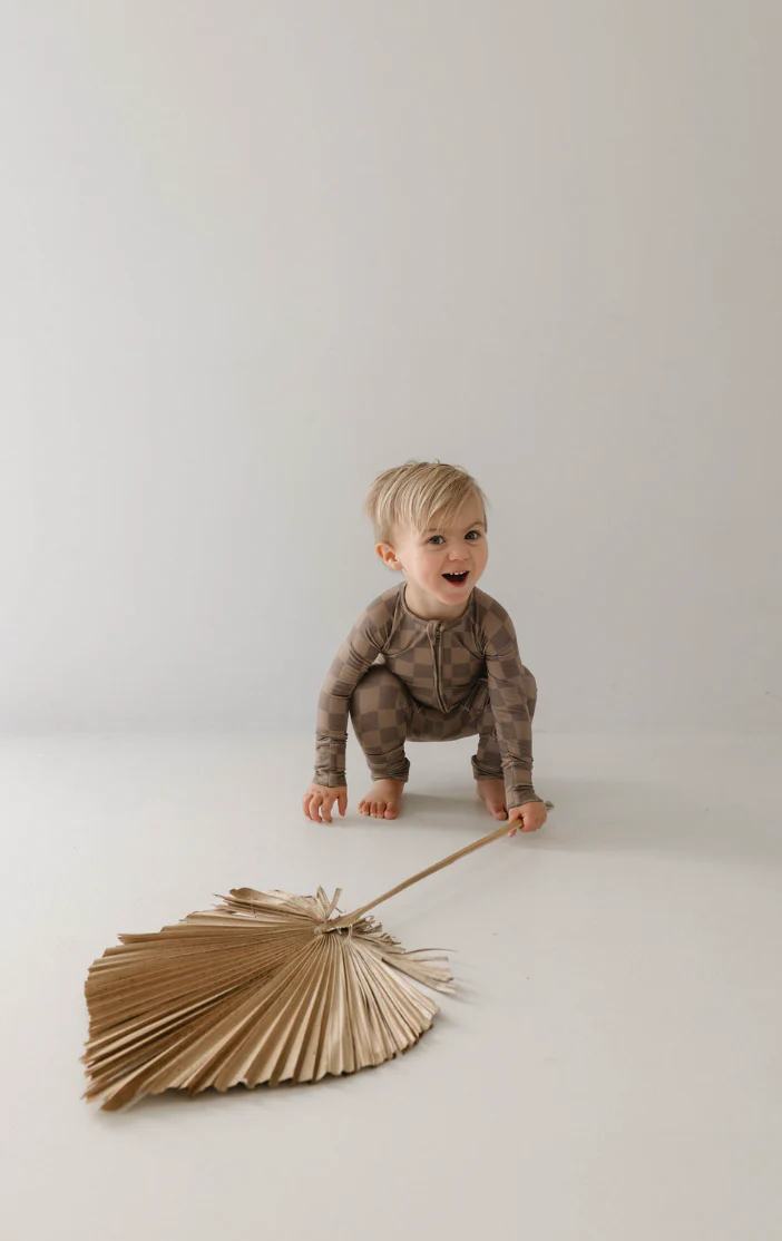 Faded Brown Checkerboard | Bamboo Zip Pajamas - Image 6