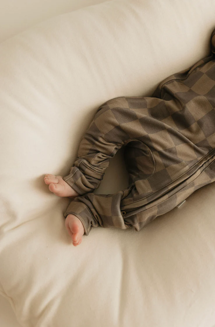 Faded Brown Checkerboard | Bamboo Zip Pajamas - Image 7
