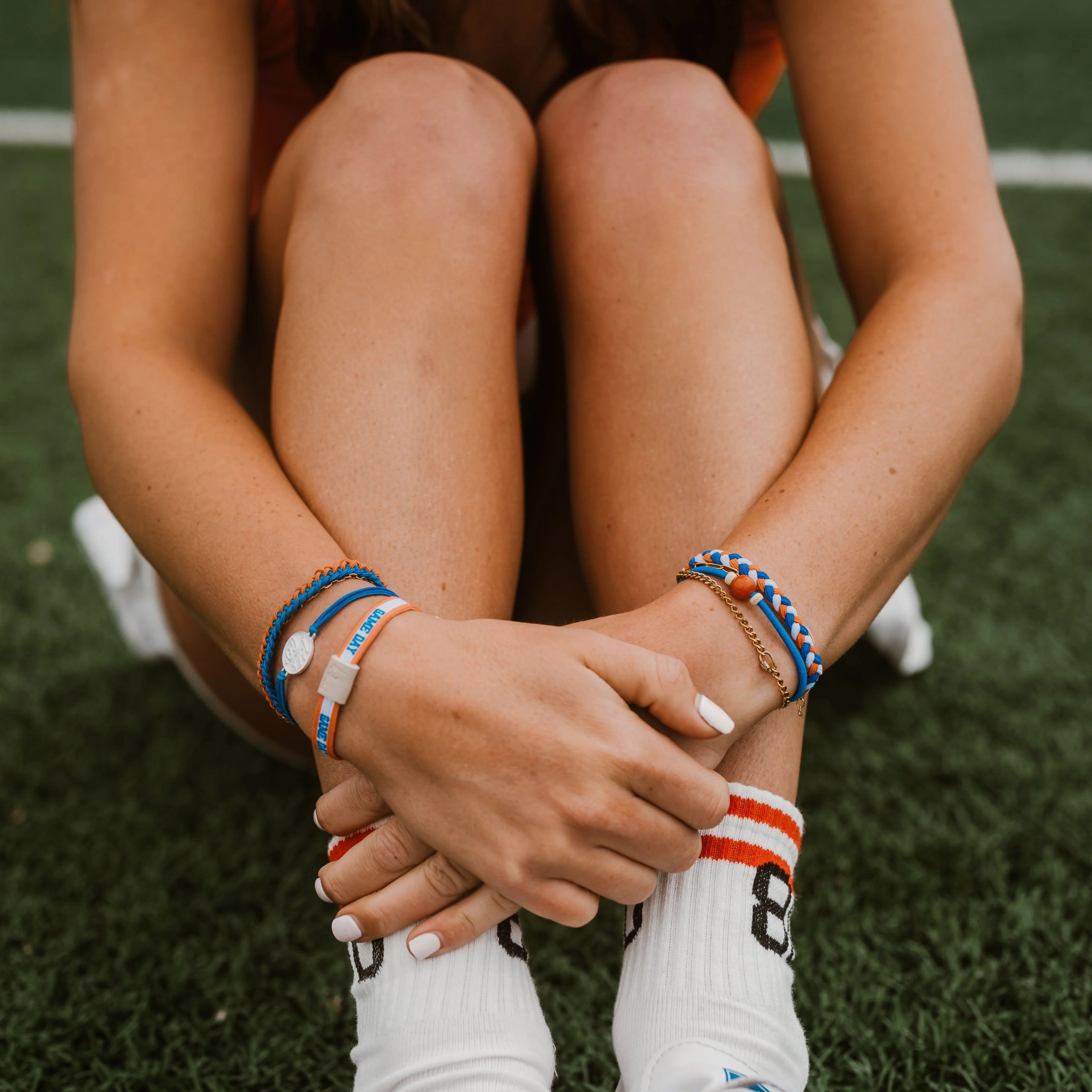 Game Day Blue / Orange Hair Tie Bracelet - Image 2