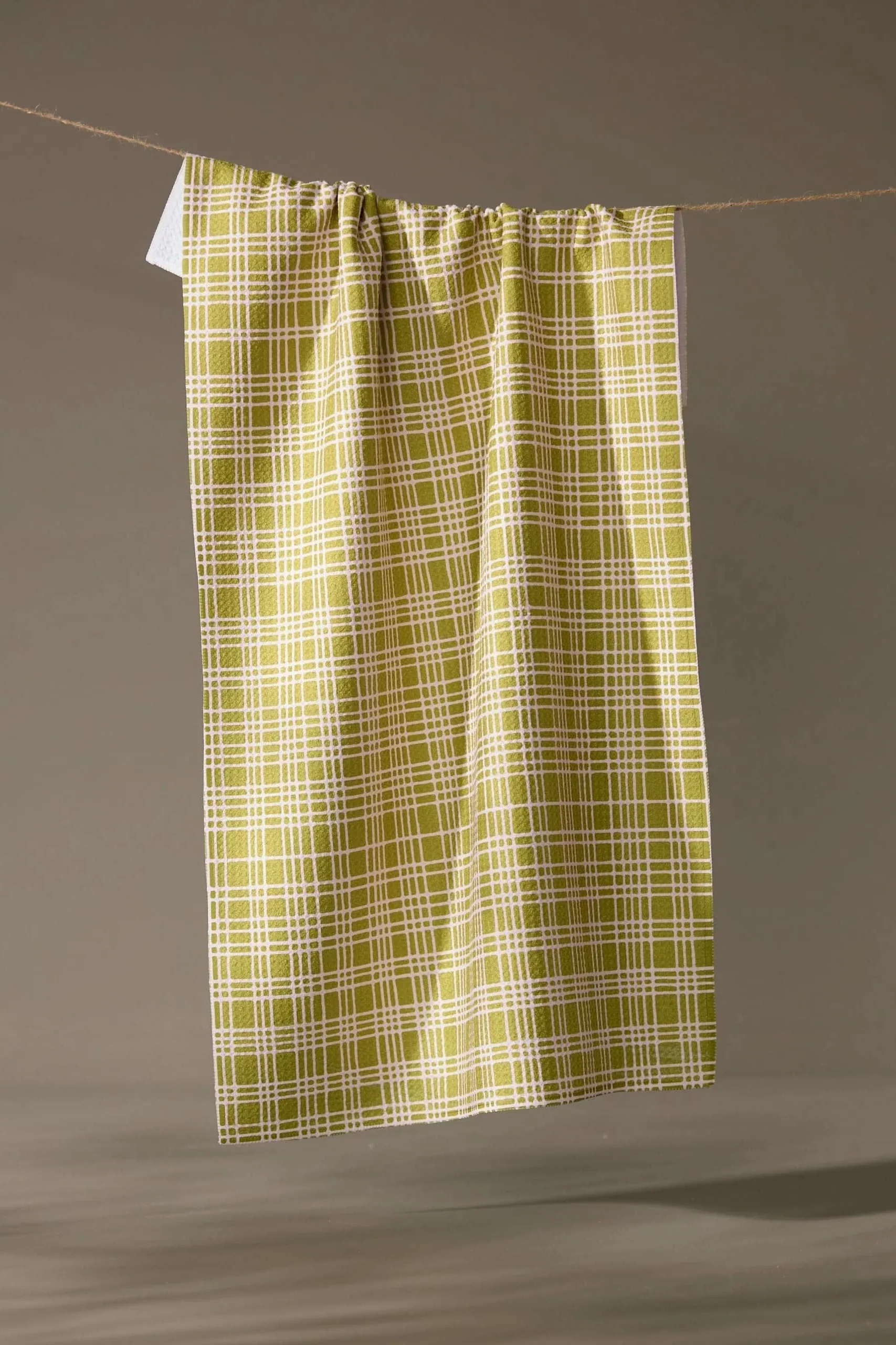Geometry Orchard Plaid Green Tea Towel