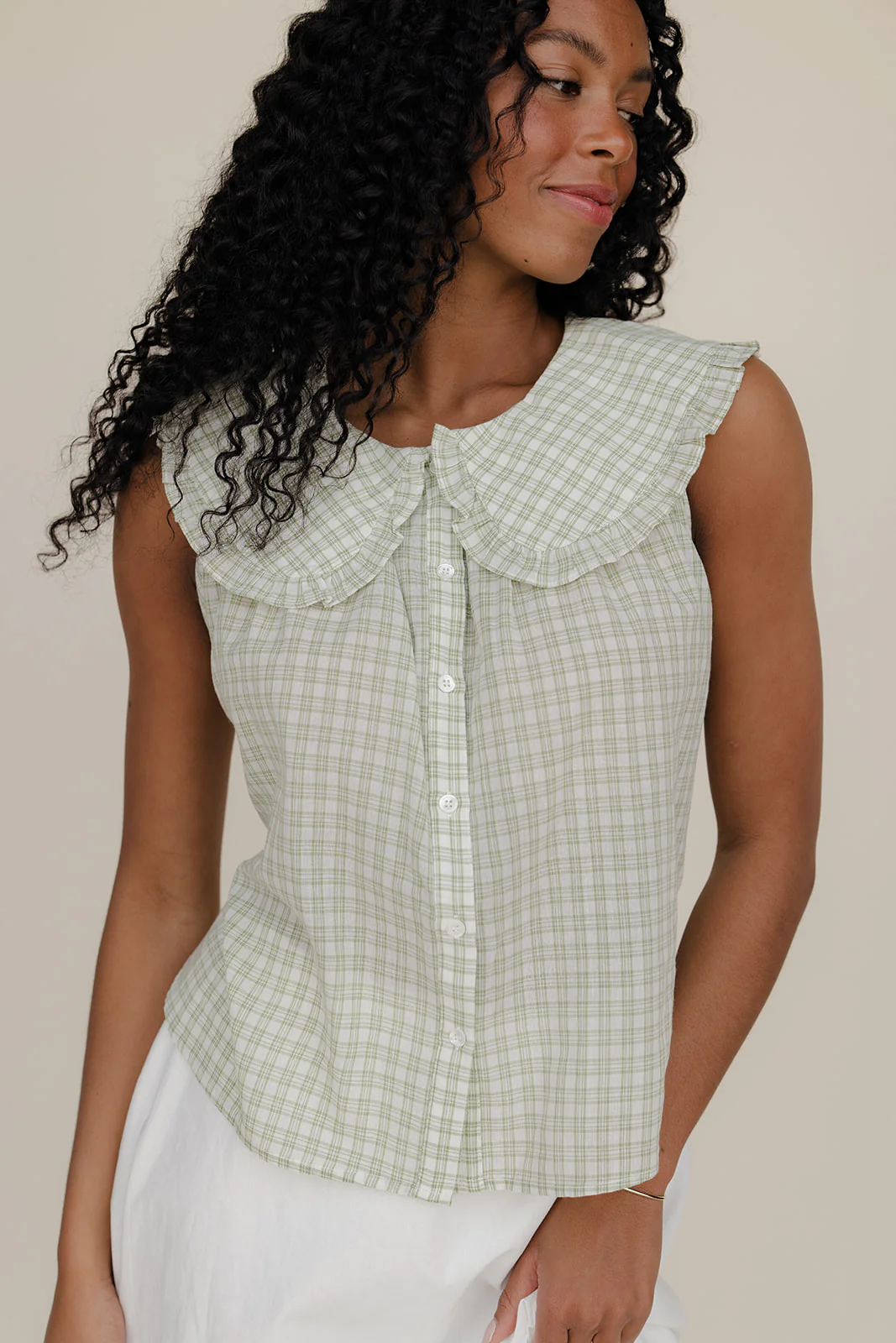 Gingham Charm Collared Tank - Image 3