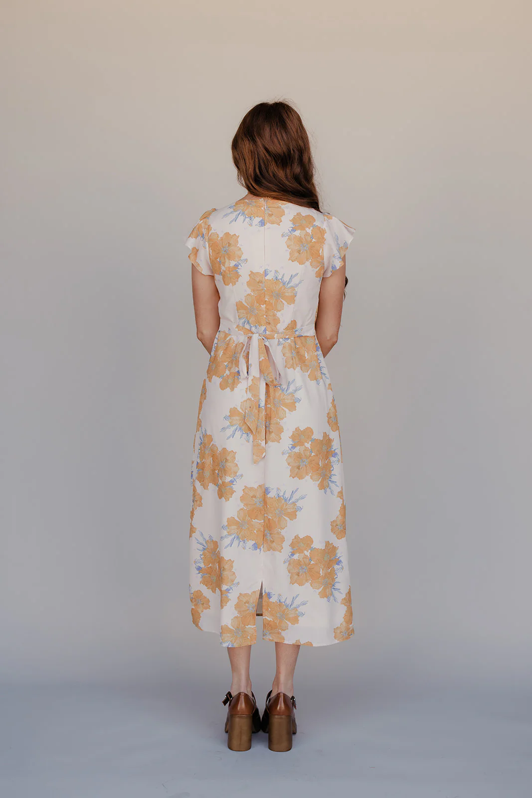 Golden Petal Flutter Sleeve Dress - Image 5