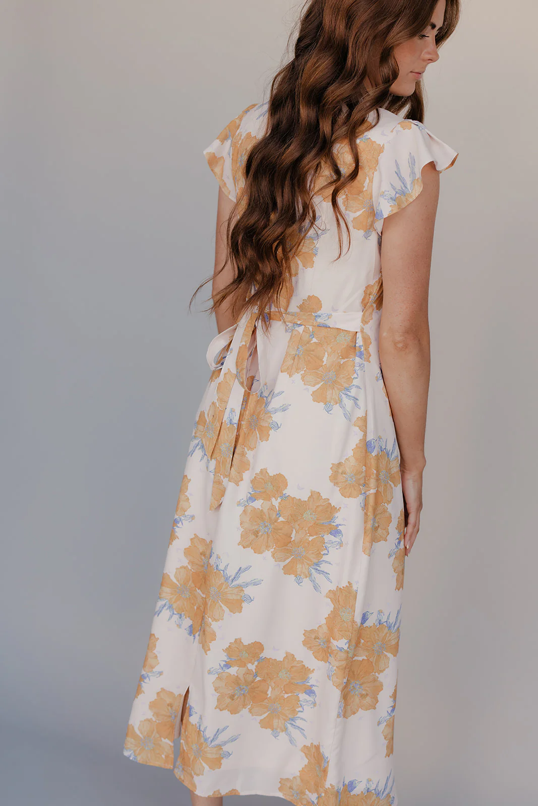 Golden Petal Flutter Sleeve Dress - Image 6