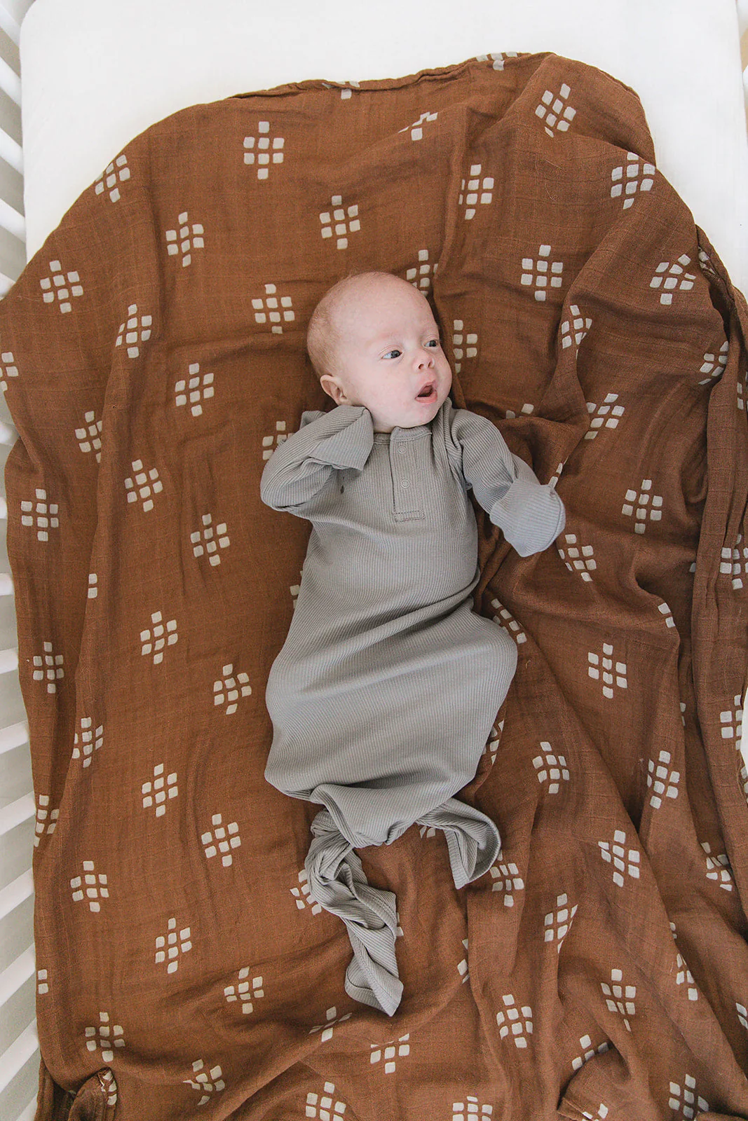 Grey Organic Cotton Ribbed Knot Gown - Image 3