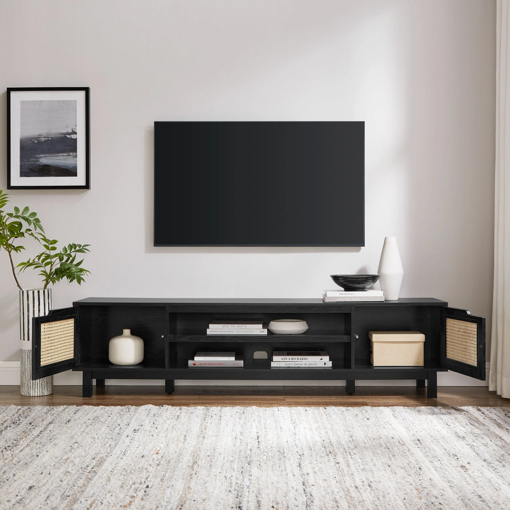 Hamkke Boho 2-Door Faux Rattan TV Stand - Image 3