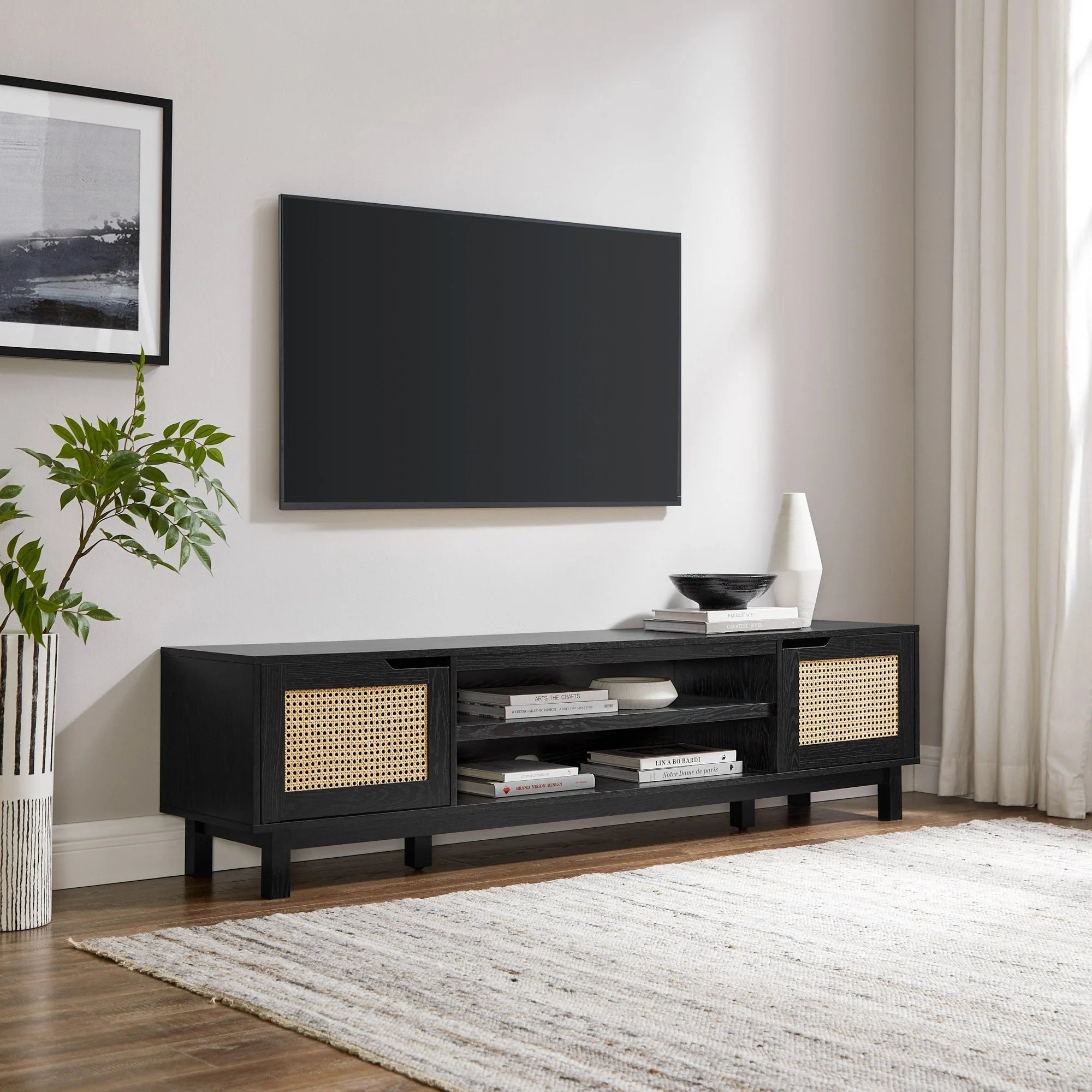 Hamkke Boho 2-Door Faux Rattan TV Stand - Image 4