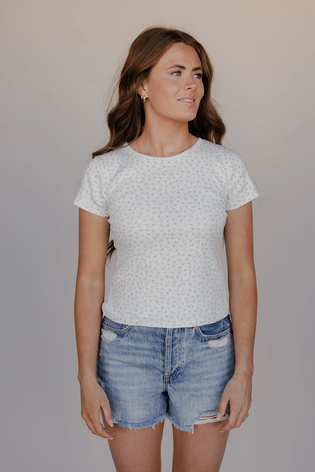 Heather Bloom Pointelle Short Sleeve Tee - Image 3
