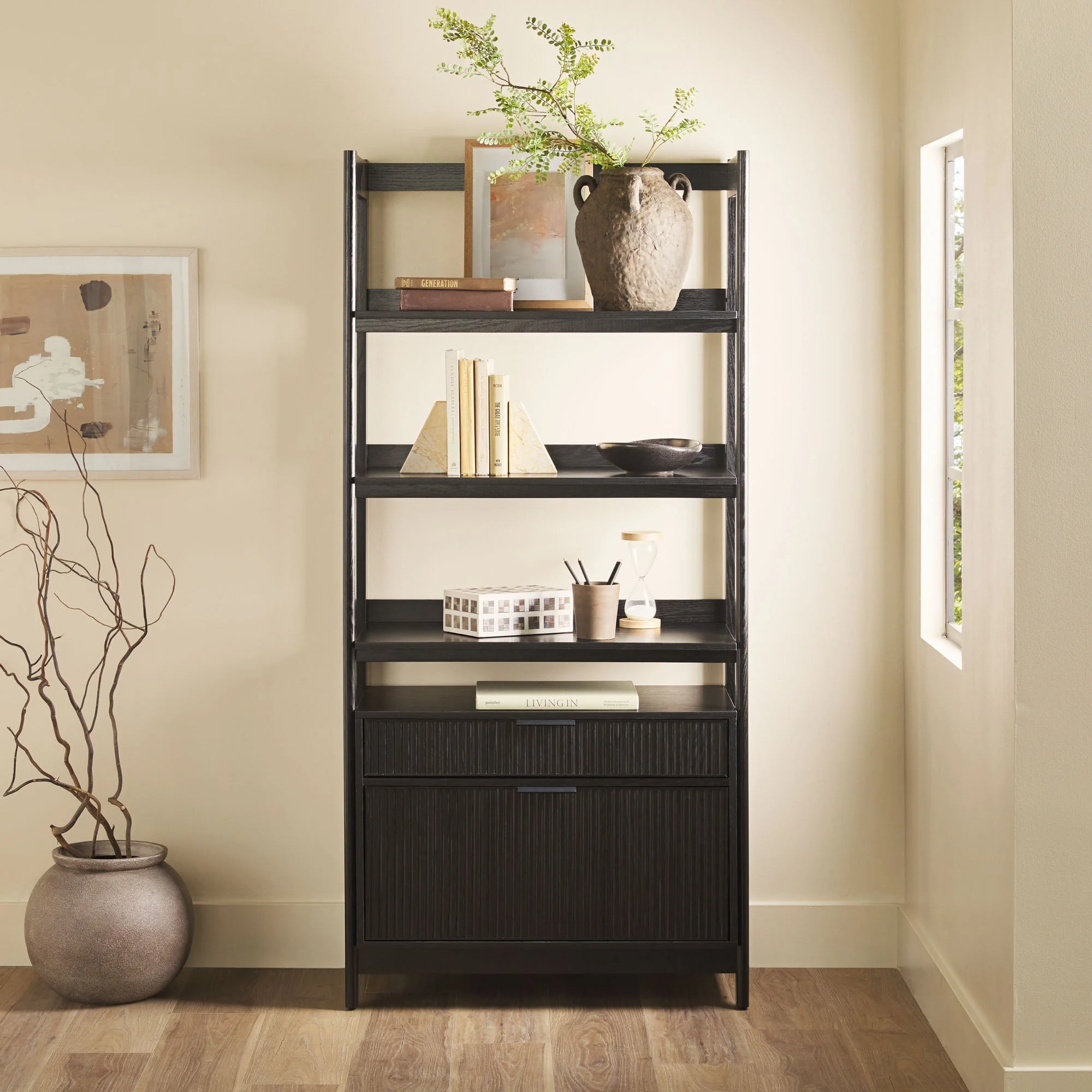 Holmes Modern Scandinavian Reeded Wide Bookshelf - Image 10