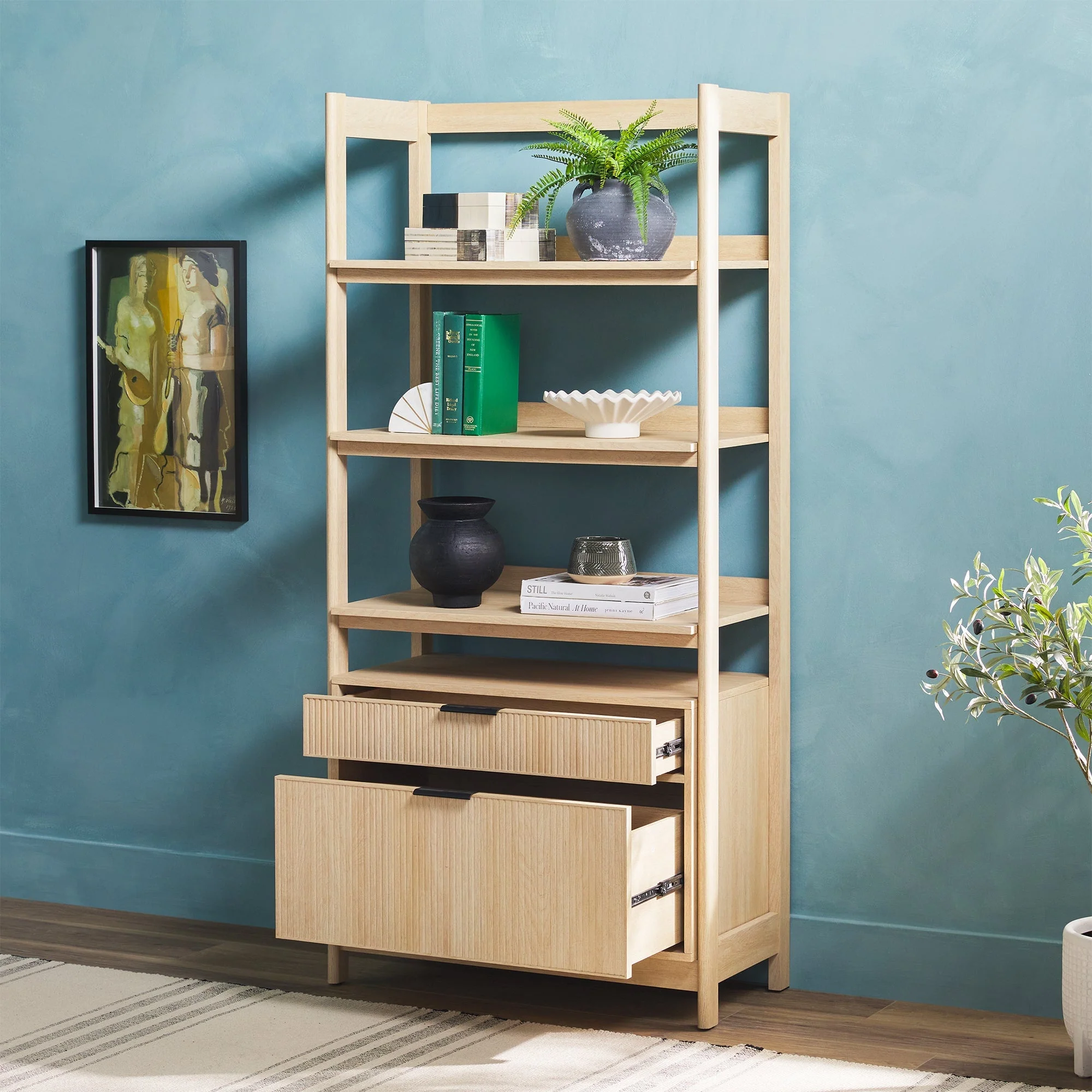 Holmes Modern Scandinavian Reeded Wide Bookshelf - Image 3