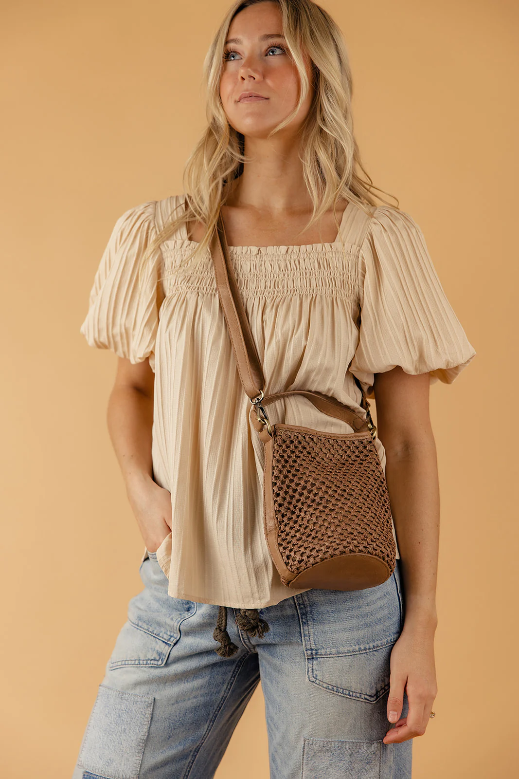 Kaia Open Weave Bucket Crossbody - Image 3
