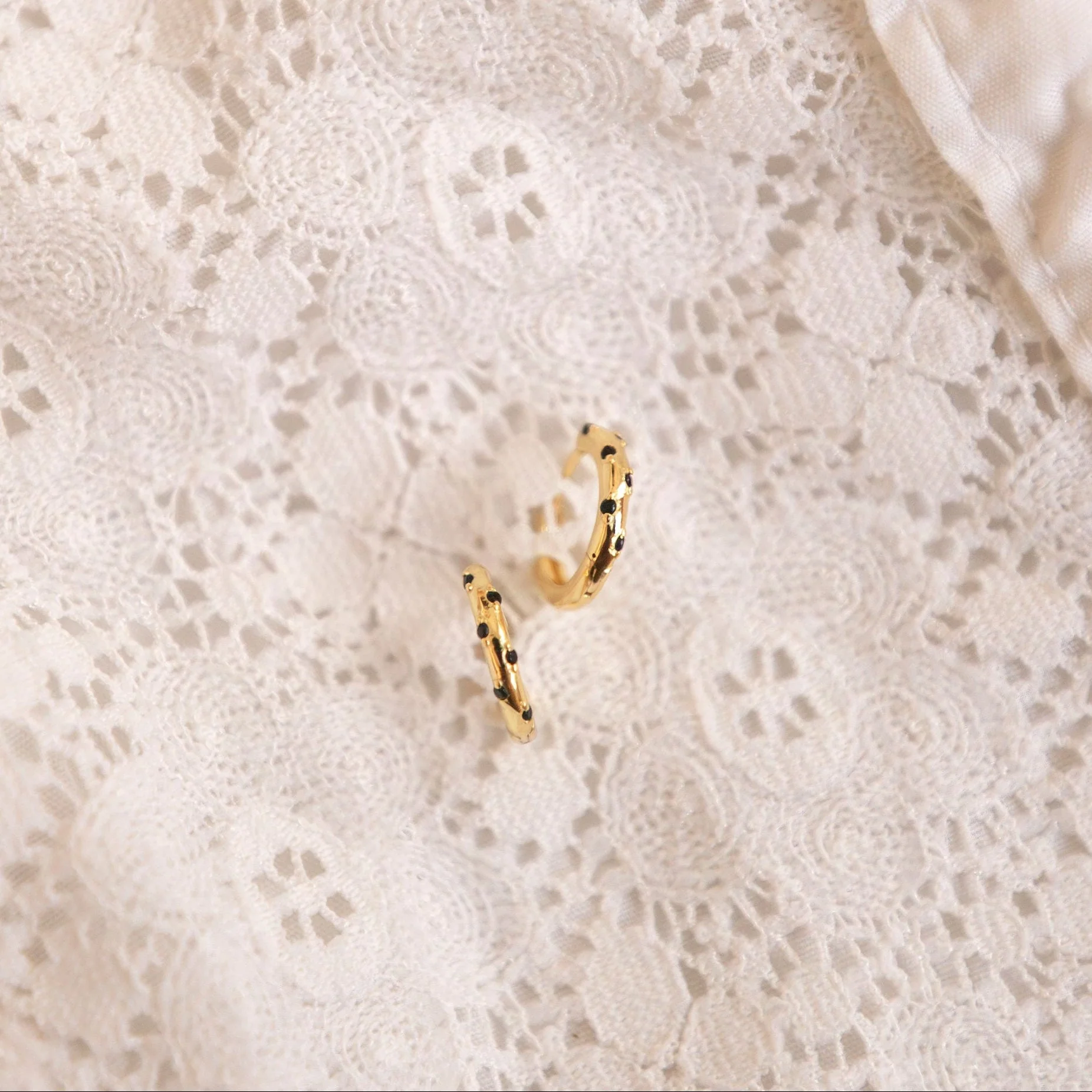 Lottie Black Onyx & Gold Polka Dot Hoops - Image 4