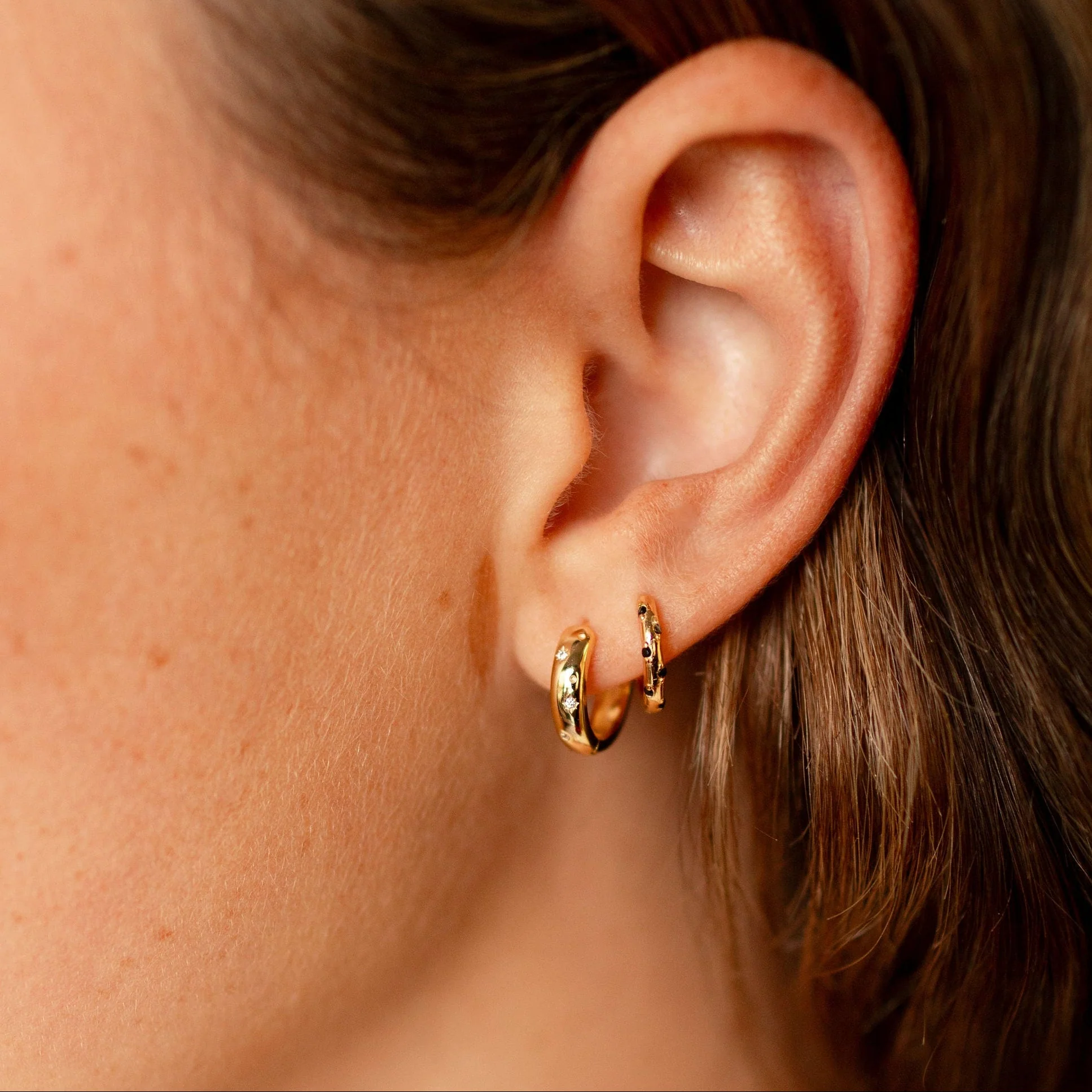 Lottie Black Onyx & Gold Polka Dot Hoops - Image 5