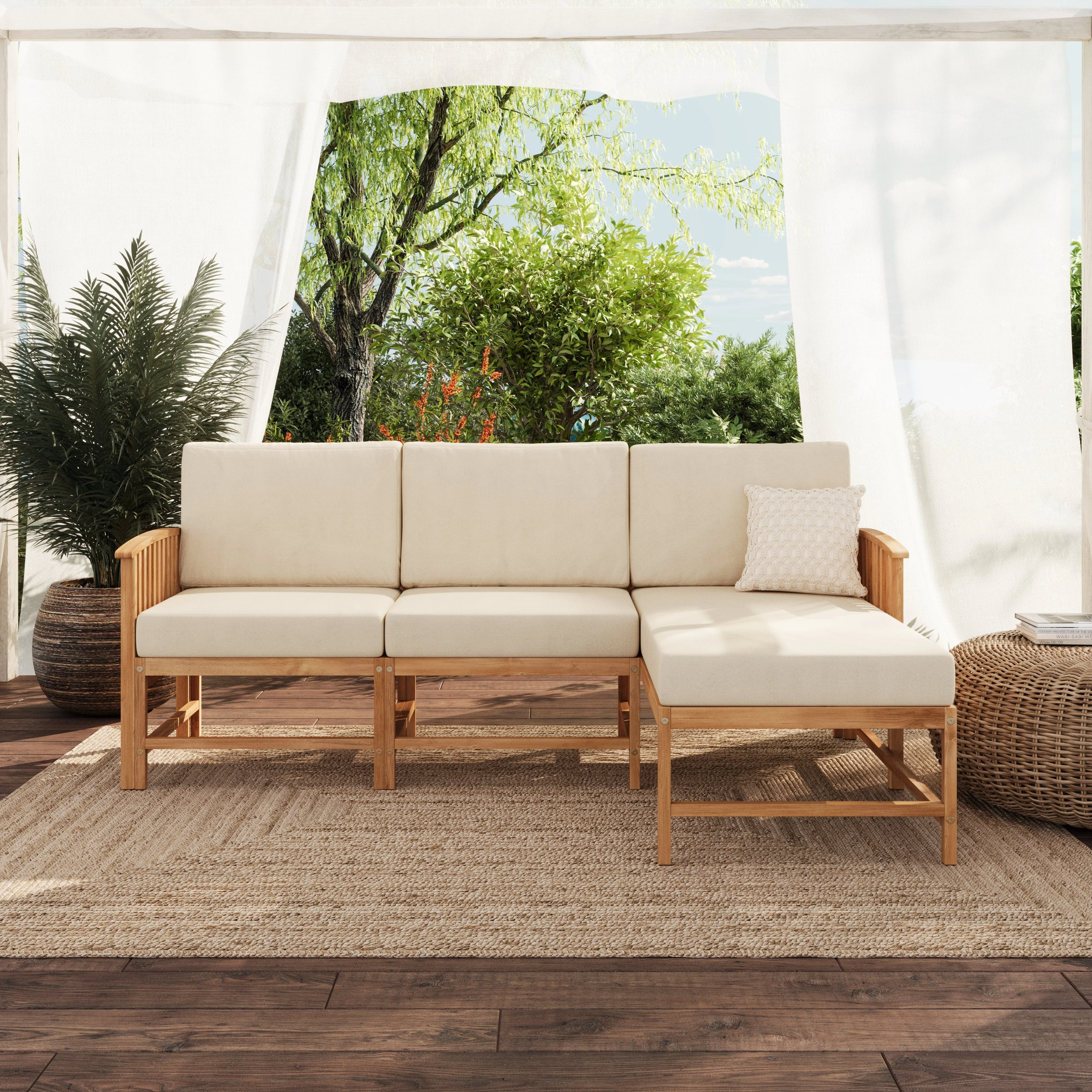 Midland Modern Solid Wood 3-Piece Outdoor Sectional Set - Image 2