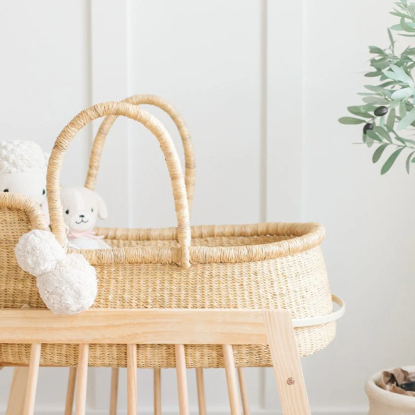 Modern Rocking<br> Moses Bassinet Stand<br>with brake<br>Natural - Image 2