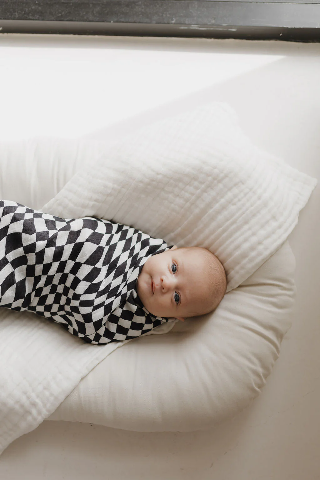 Muslin Swaddle | Black & White Wavy Checkerboard - Image 2
