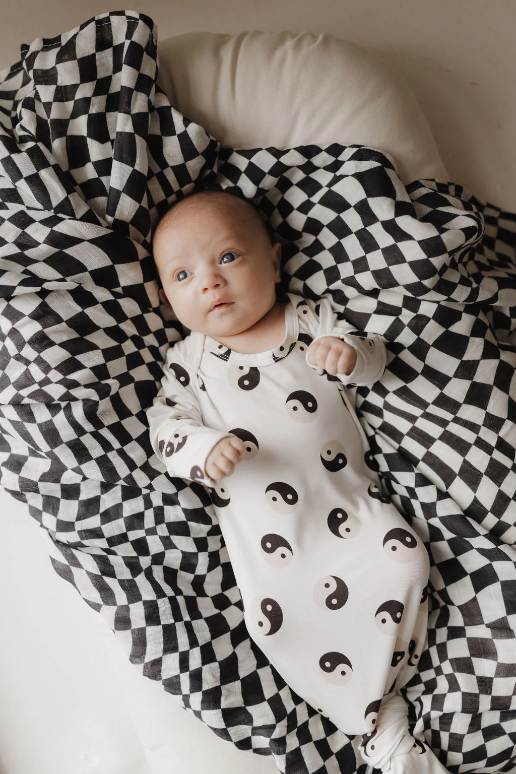 Muslin Swaddle | Black & White Wavy Checkerboard - Image 7