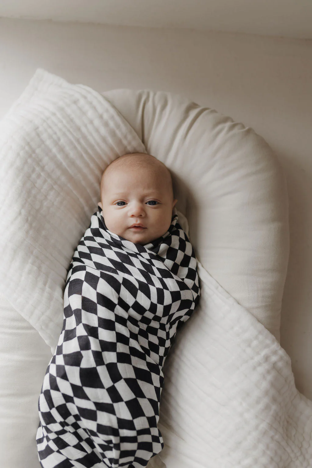 Muslin Swaddle | Black & White Wavy Checkerboard - Image 8