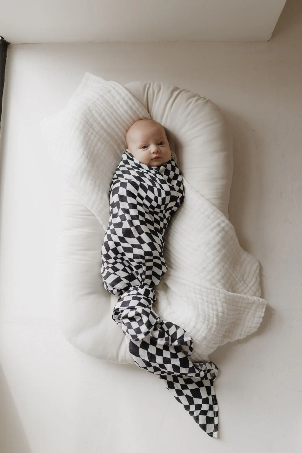 Muslin Swaddle | Black & White Wavy Checkerboard - Image 9