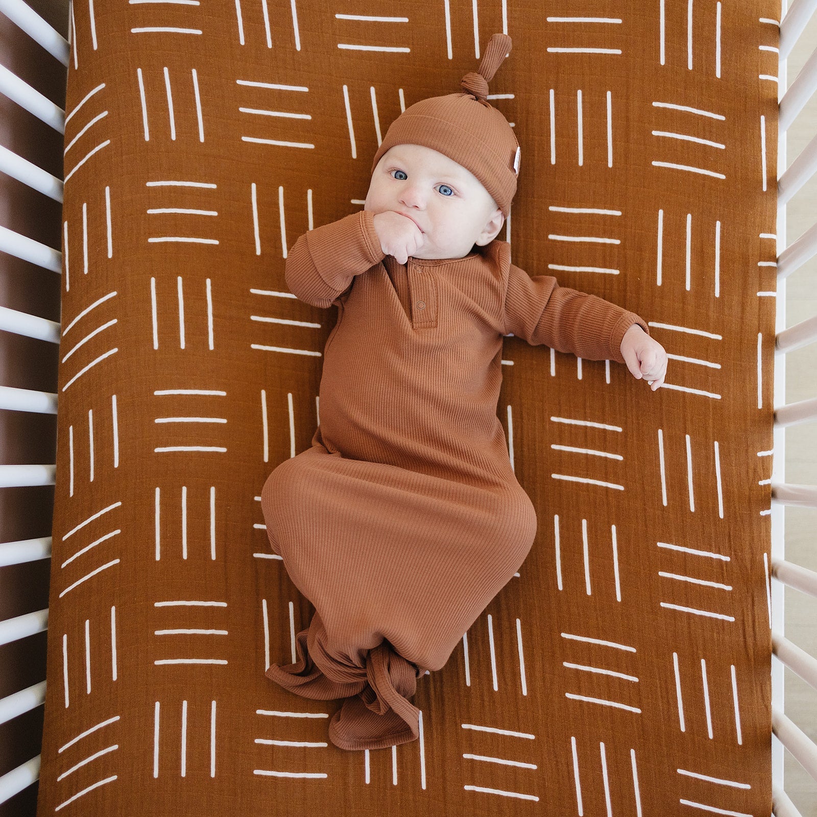 Mustard Mudcloth Muslin Crib Sheet - Image 5