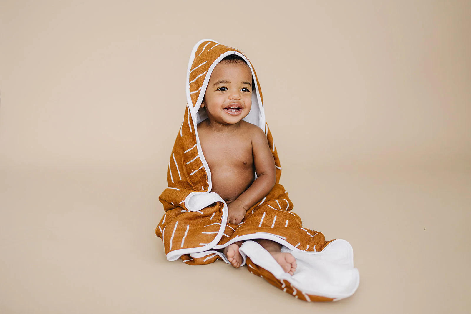 Mustard Mudcloth Muslin Hooded Towel - Image 3