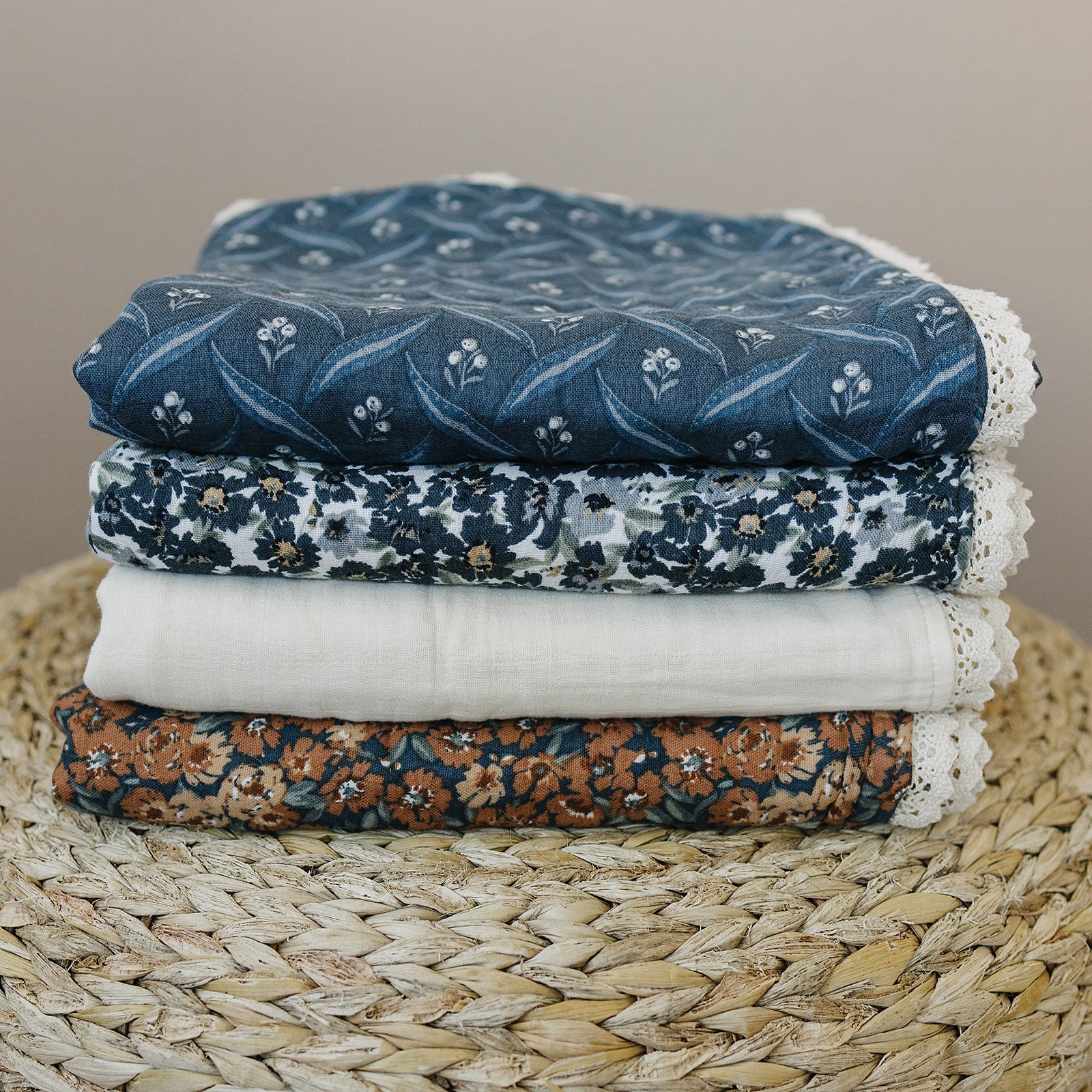 Navy Berry + Cream Berry Lace Muslin Quilt - Image 8