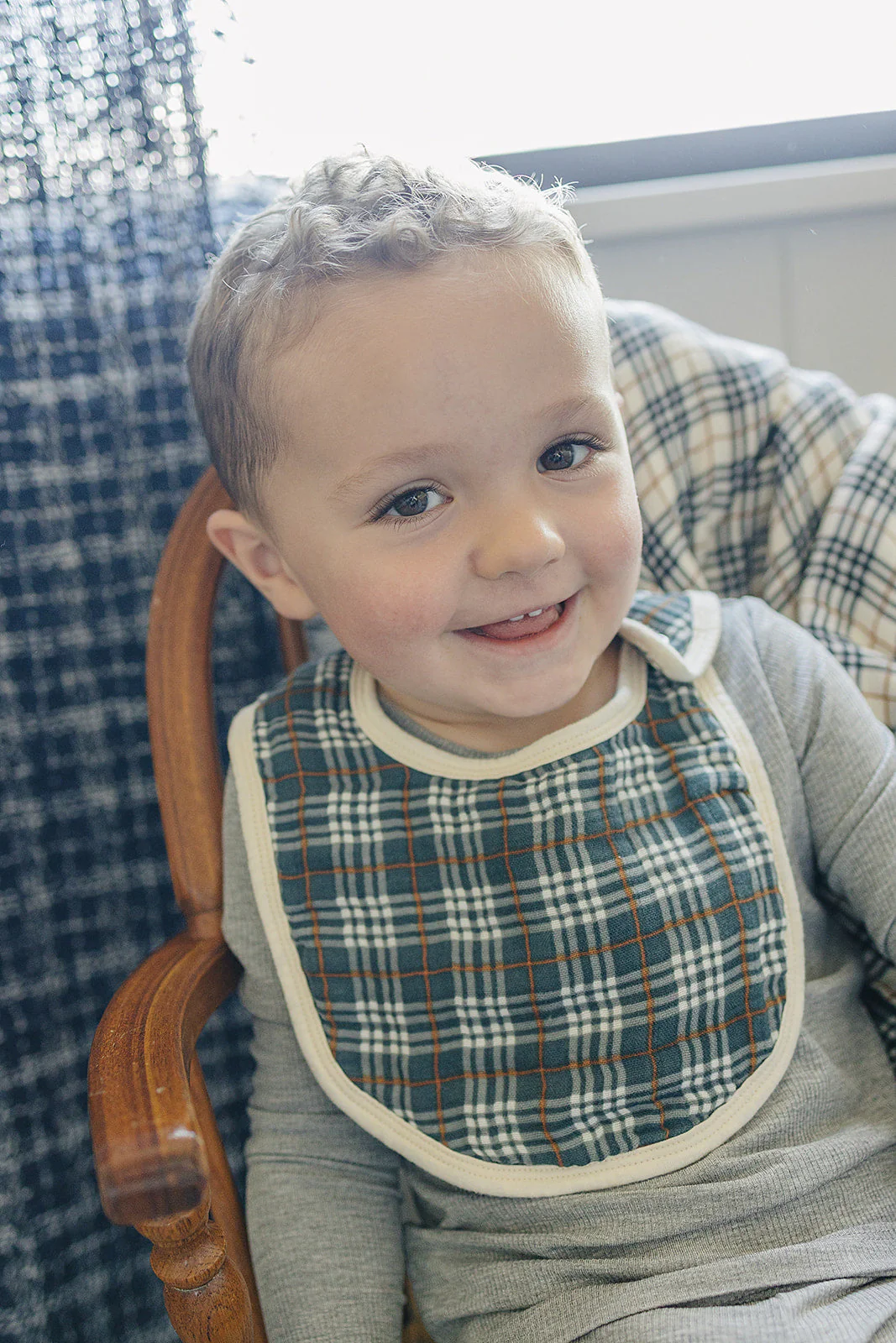 Navy Plaid Classic Muslin Bib - Image 4