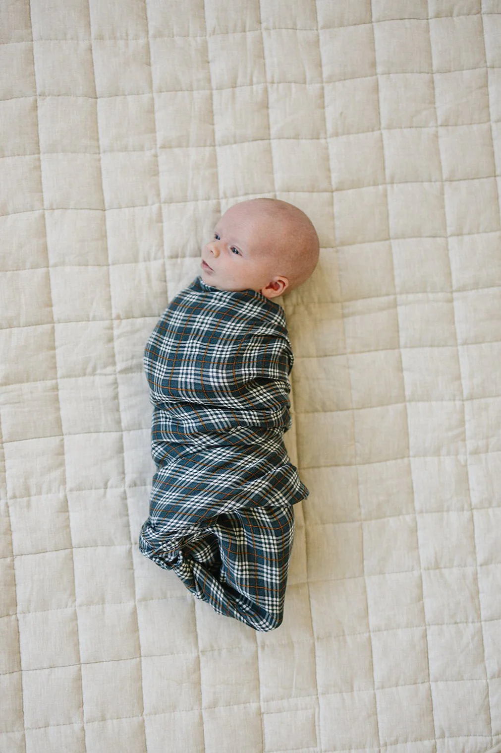 Navy Plaid Muslin Swaddle Blanket - Image 3
