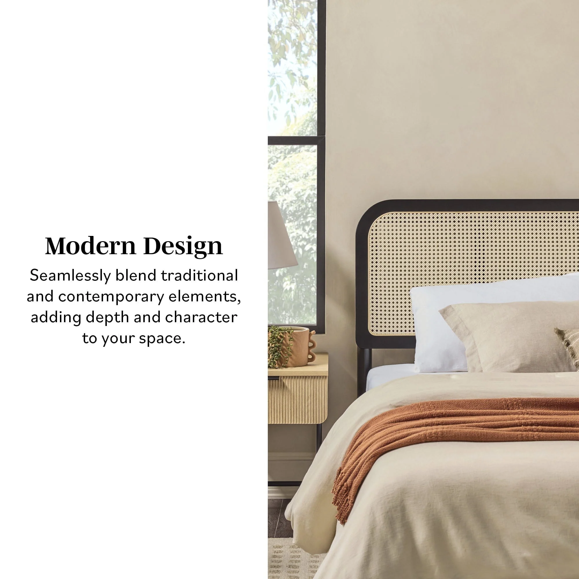Neru Boho Curved Rattan-Headboard Bed Collection (Queen or King) - Image 19