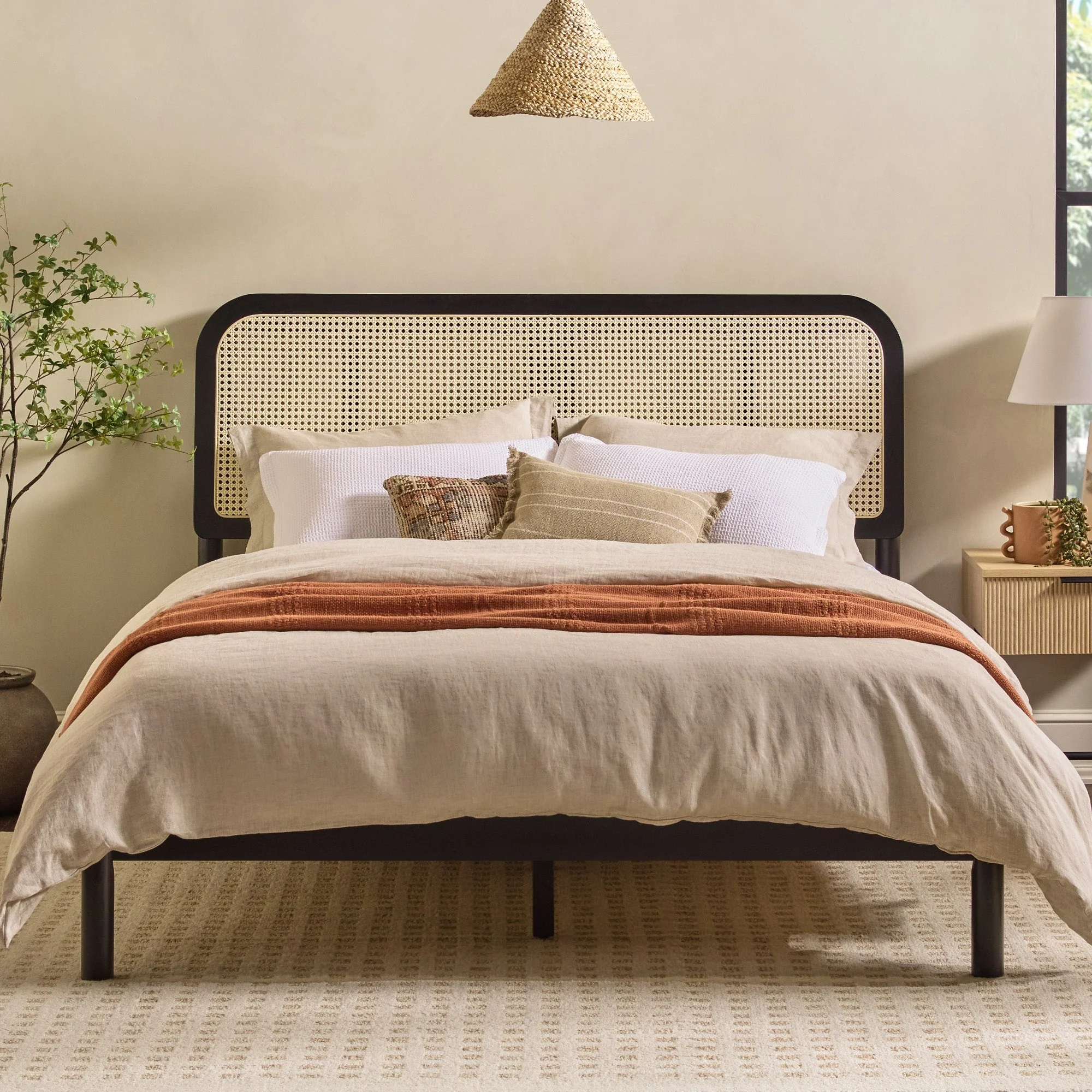 Neru Boho Curved Rattan-Headboard Bed Collection (Queen or King) - Image 2
